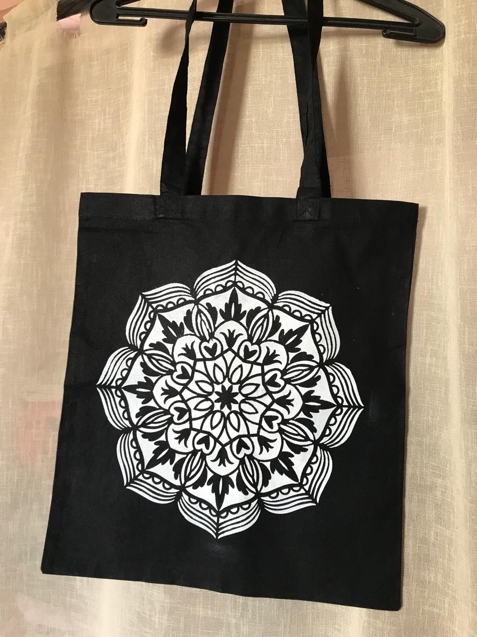 Hand painted black Tote Bag