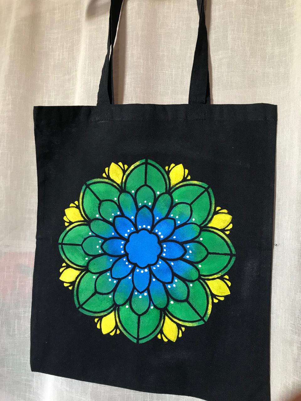 Hand painted black Tote Bag