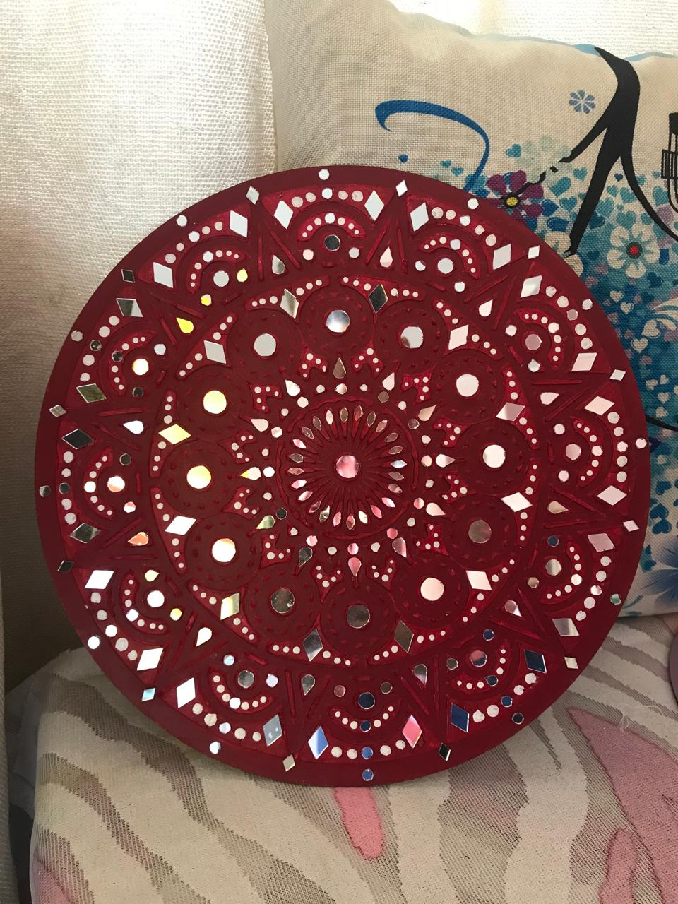 Red Mandala Mirror Wall Art