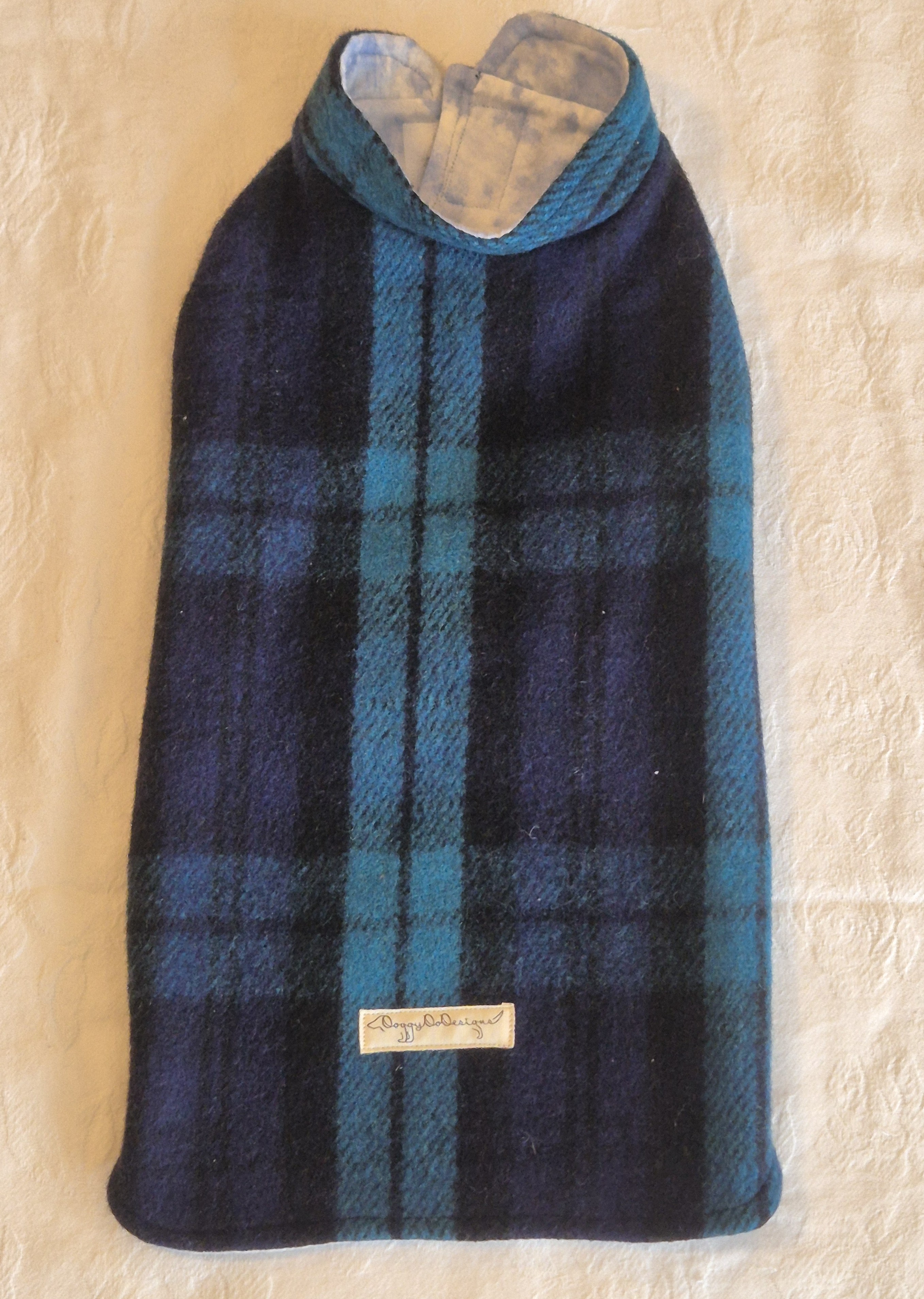 Wide Block Blue & Teal Tartan Wool Coat