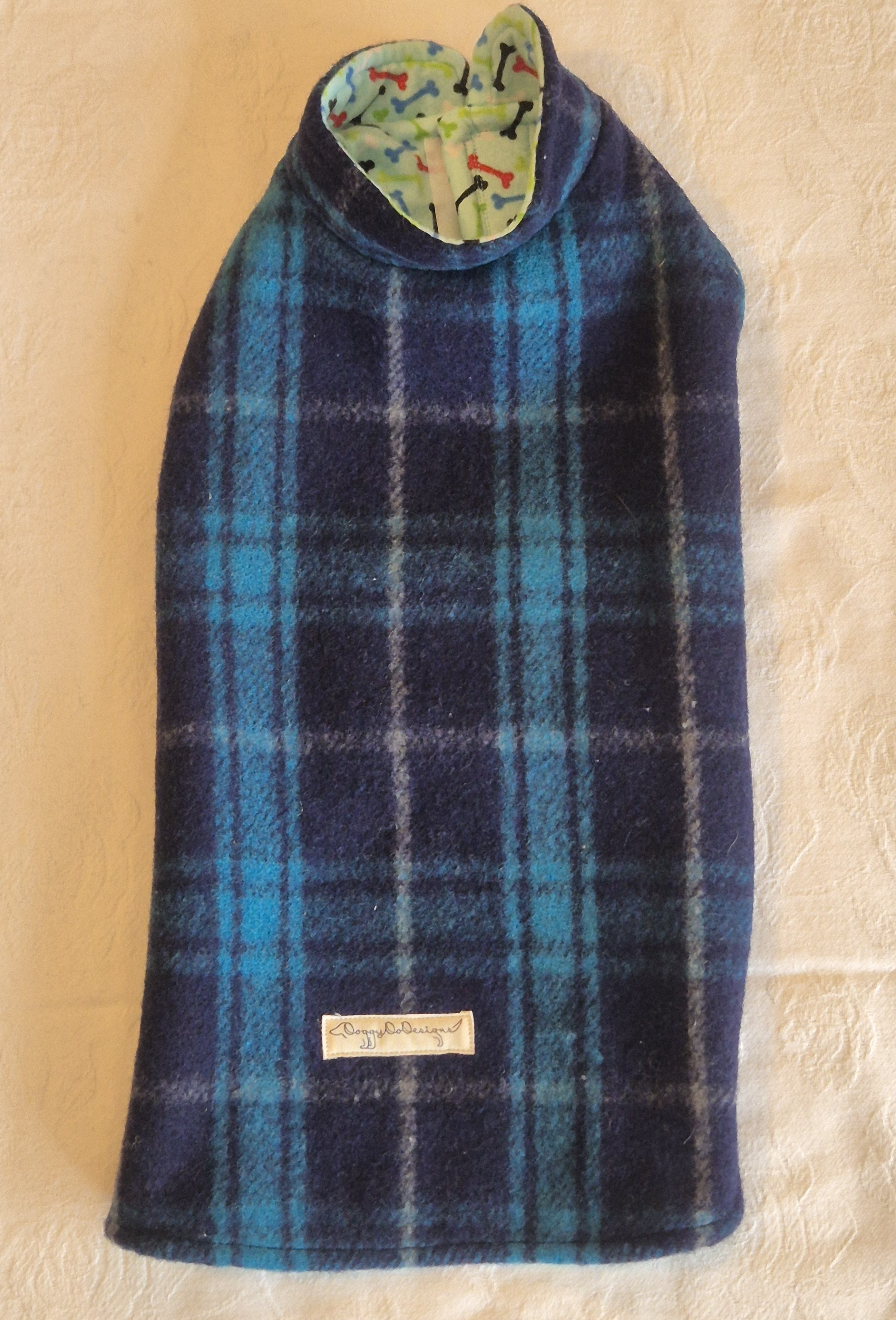 Small Block Blue & Teal Tartan Wool Coat