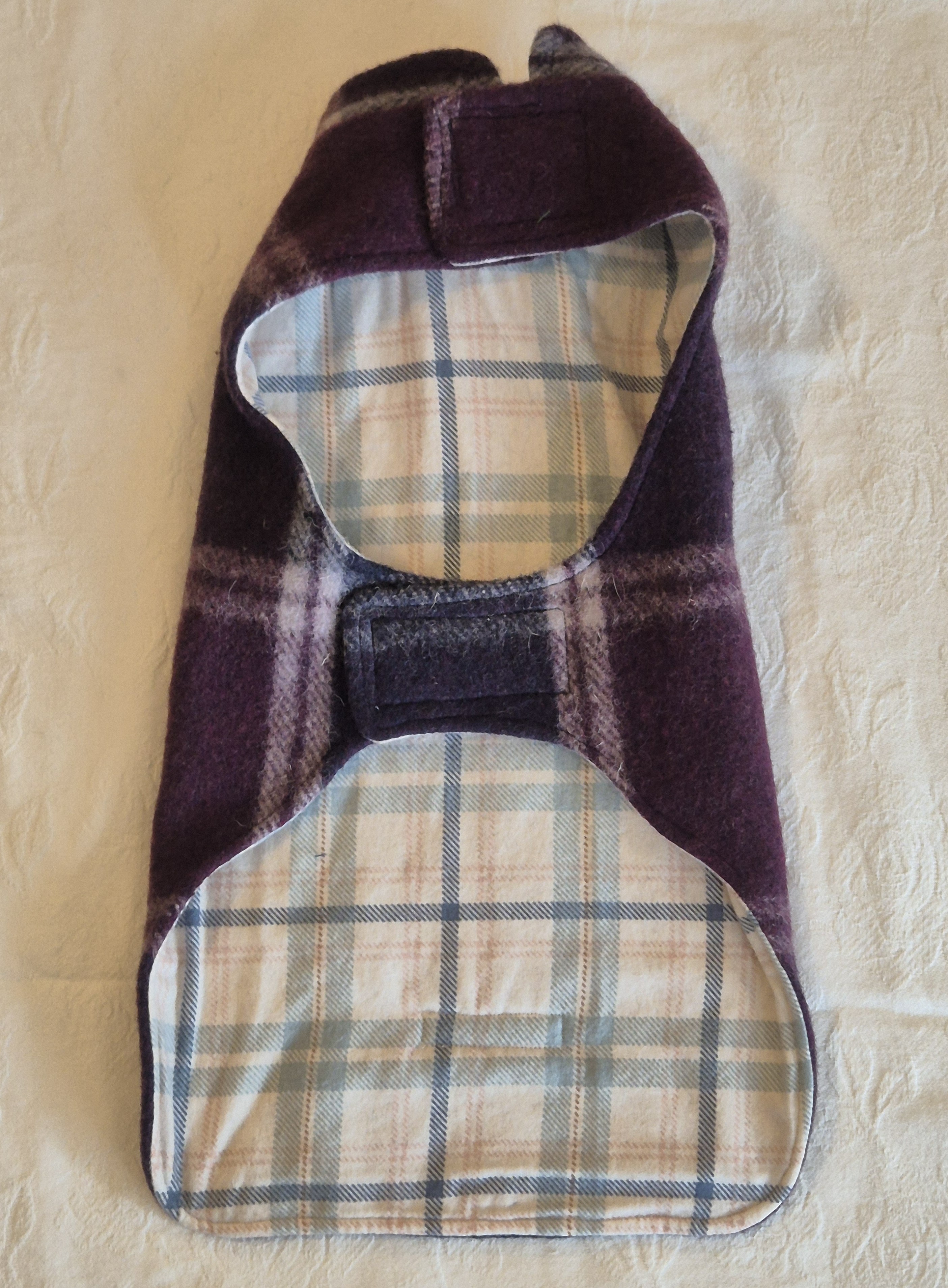 Navy & Burgandy Tartan Wool Coat