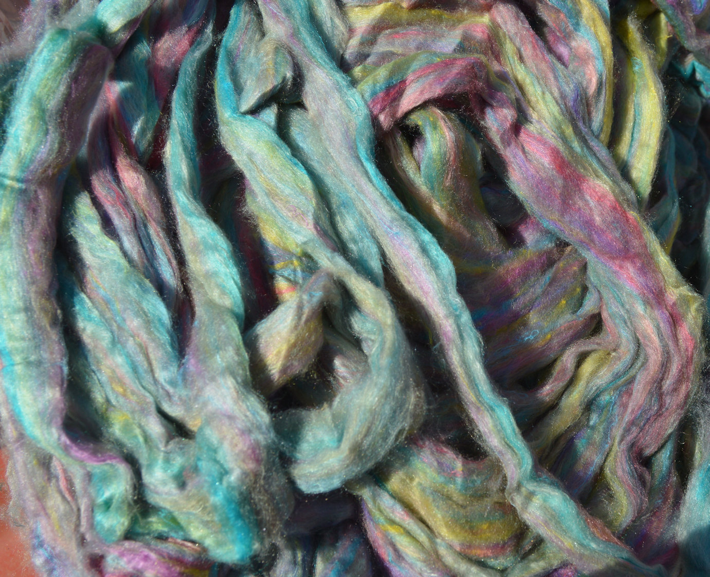 Recycled sari silk sliver roving 1oz, 2oz multicolored, pastel tone fiber for spinning felting