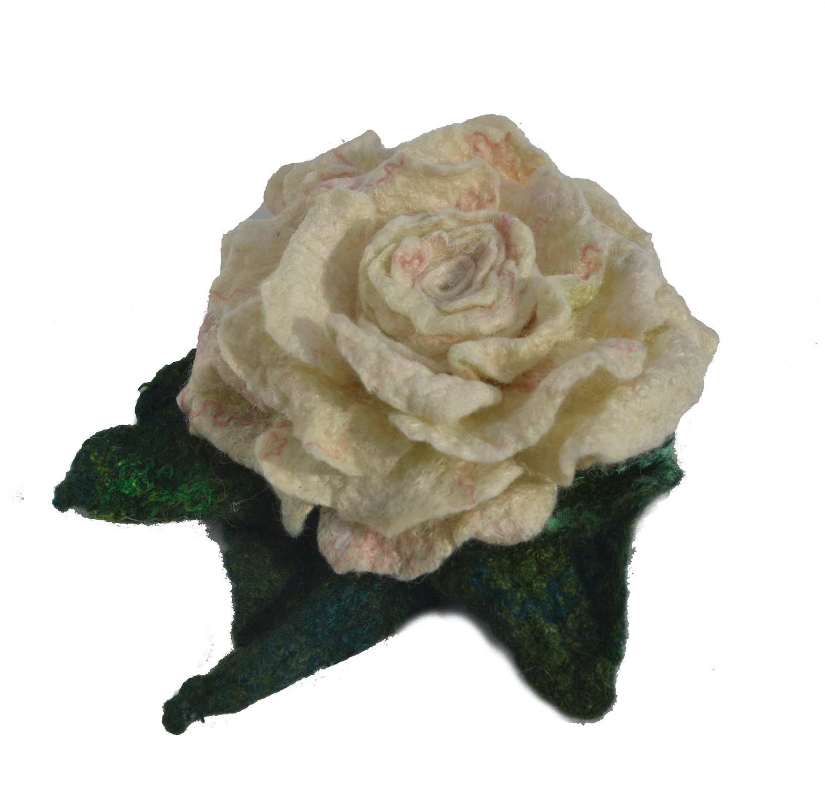 Felted rose flower brooch pin, felted white rose wool flower