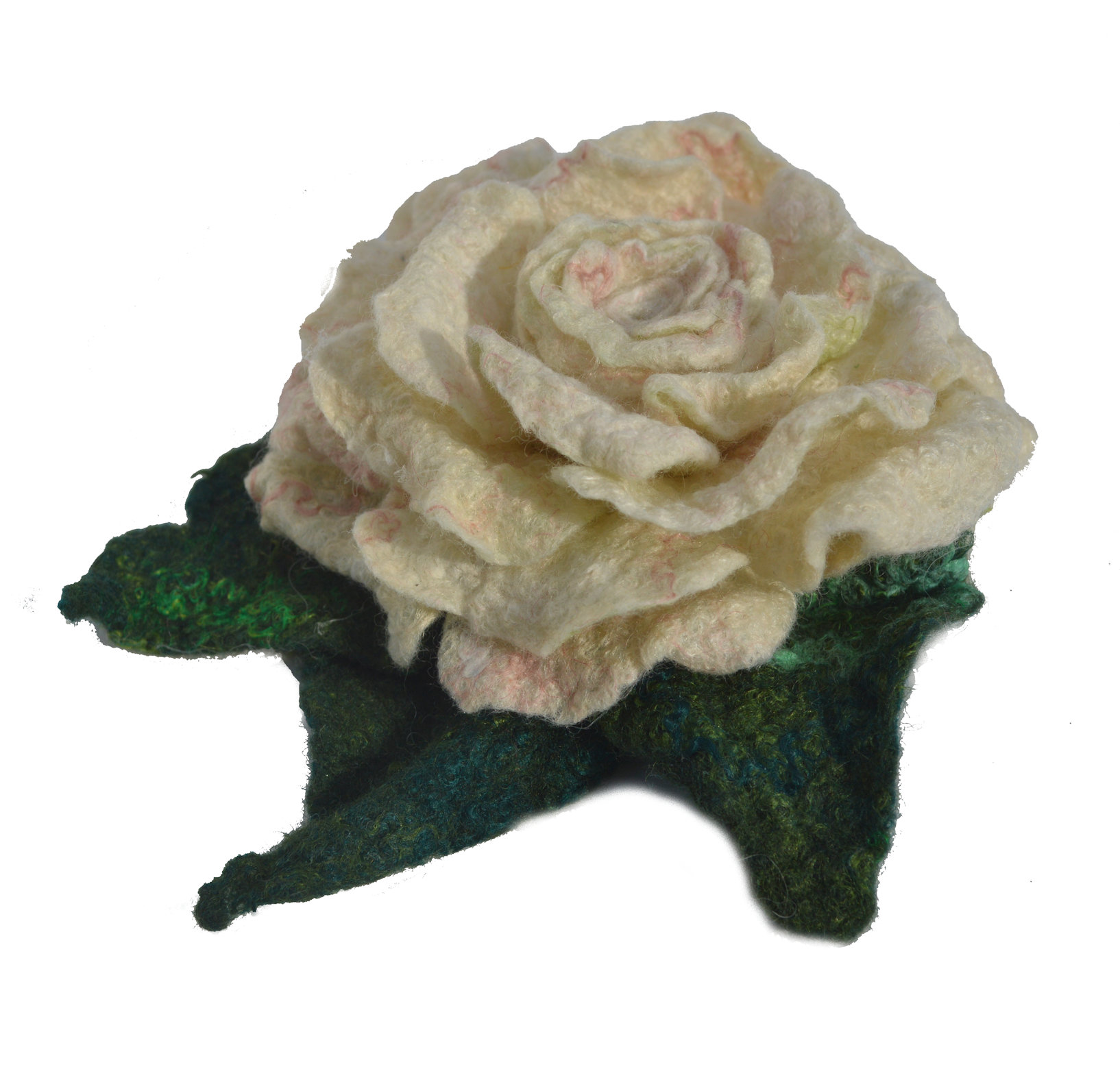 Felted rose flower brooch pin, felted white rose wool flower