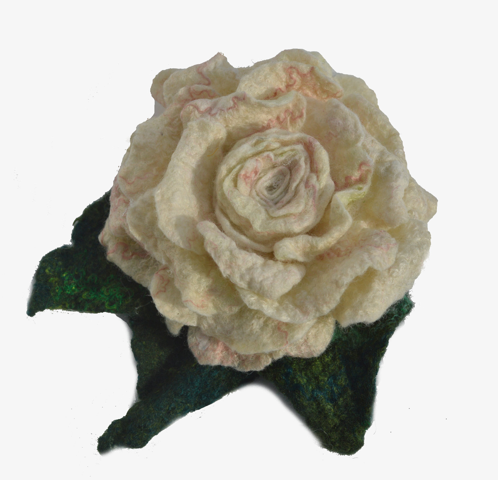 Felted rose flower brooch pin, felted white rose wool flower