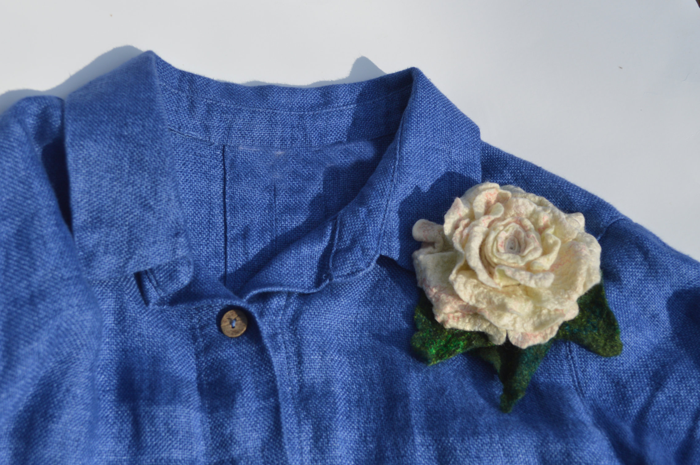 Felted rose flower brooch pin, felted white rose wool flower