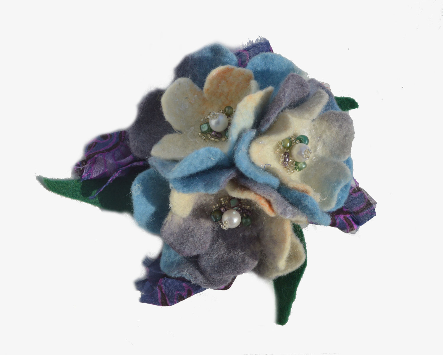 Felted white blue gray flower brooch, pin, wool brooch, wool flower pin