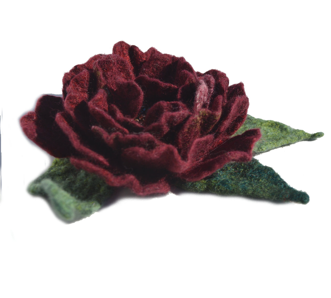 Felted red flower brooch pin with beads.