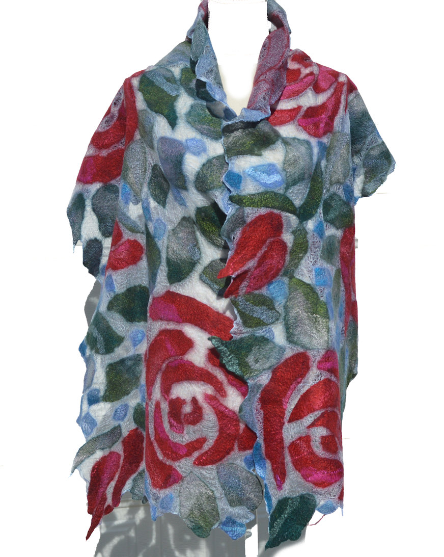 Silk, wool felted scarf, nuno felted  wrap,  shawl, OOAK