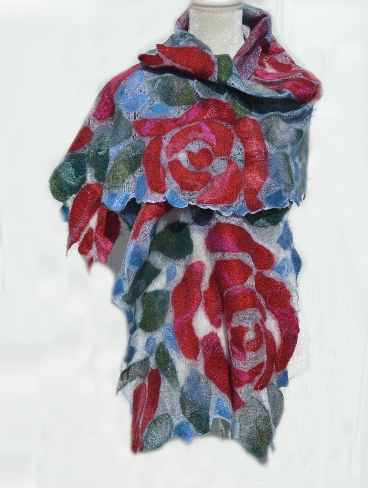 Silk, wool felted scarf, nuno felted  wrap,  shawl, OOAK