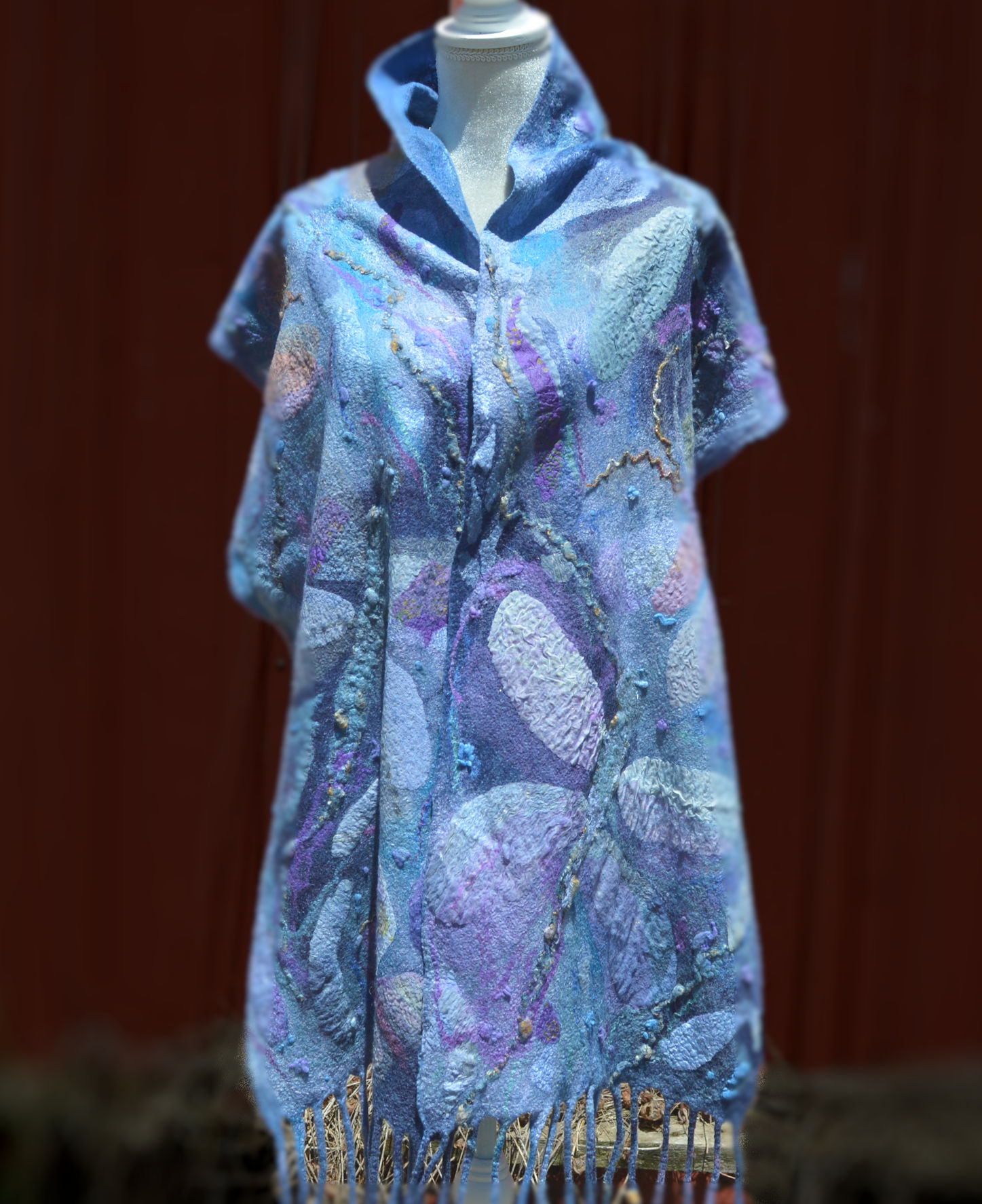 Blue nuno felted wrap, scarf with dragonflies, OOAK