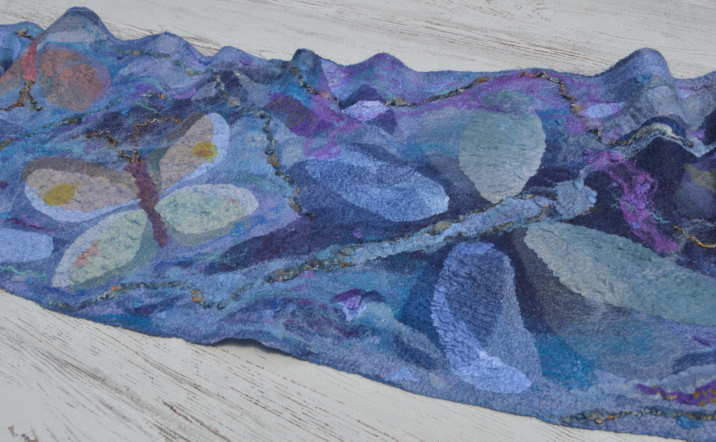Blue nuno felted wrap, scarf with dragonflies, OOAK