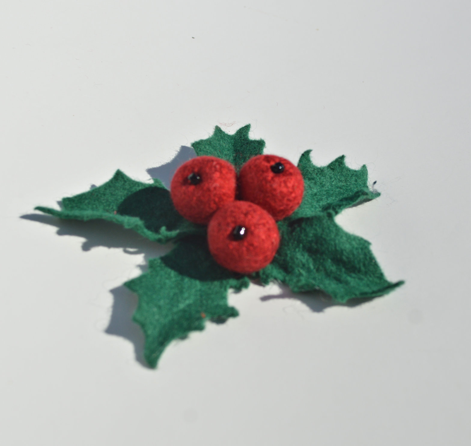 Holly berry brooch pin, felted red wool berry