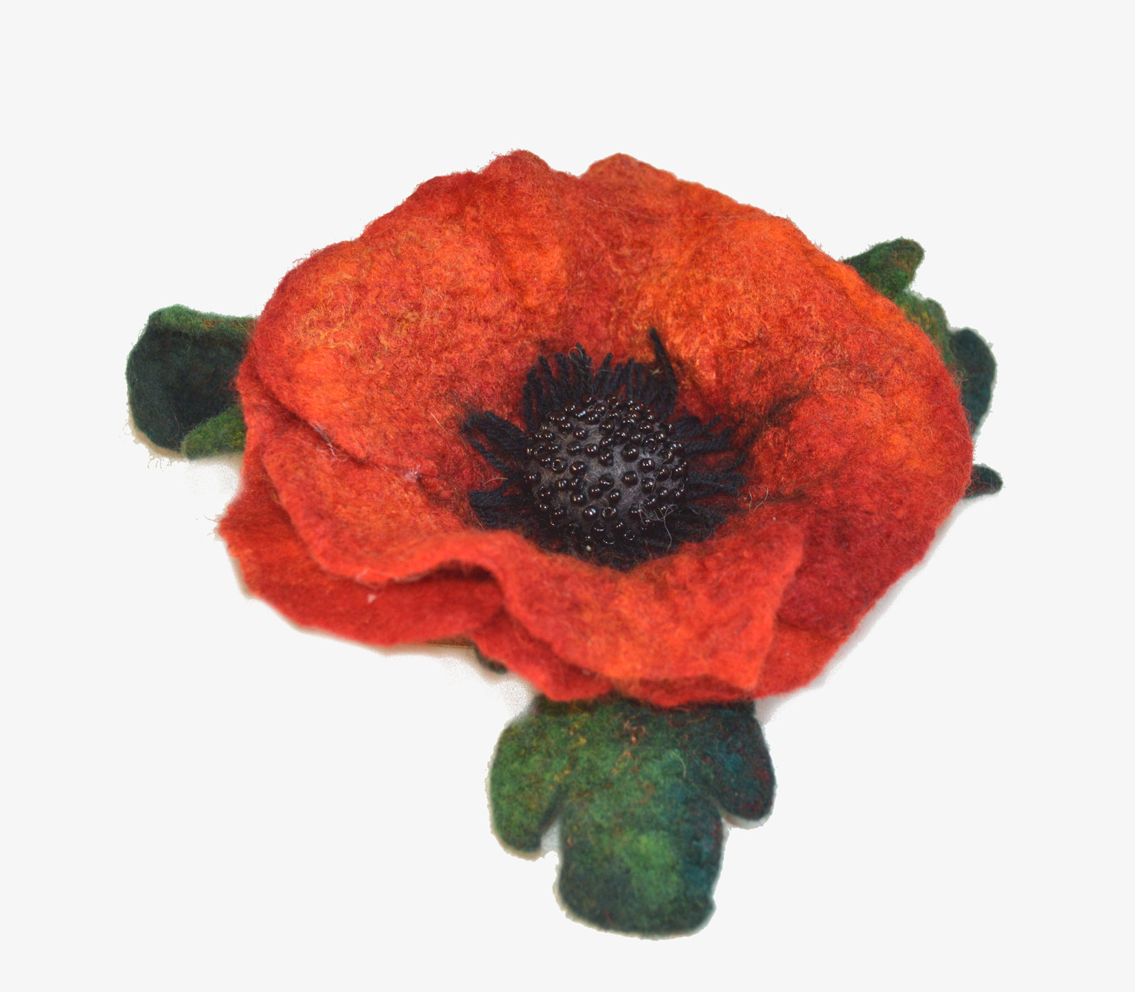 Red poppy felted flower brooch pin, wool red flower