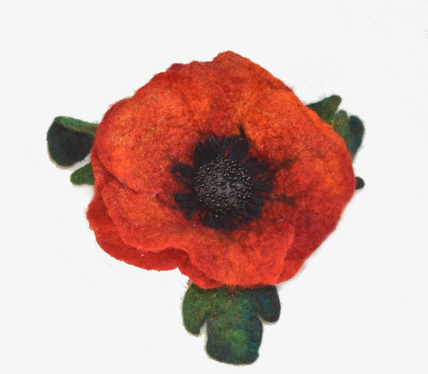 Red poppy felted flower brooch pin, wool red flower