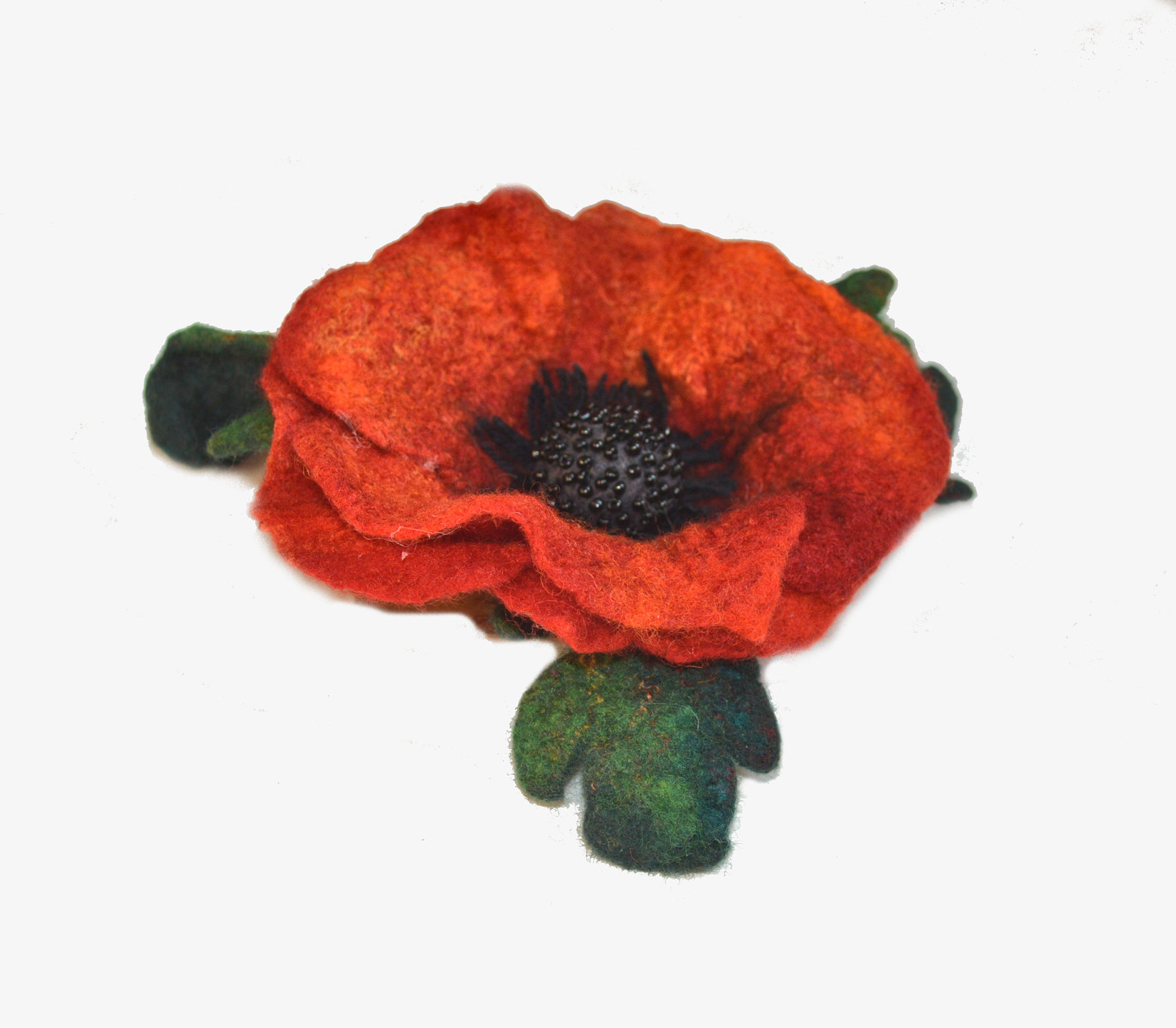 Red poppy felted flower brooch pin, wool red flower