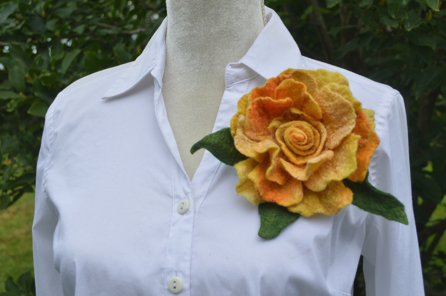 Yellow felted flower brooch pin, felted wool rose flower