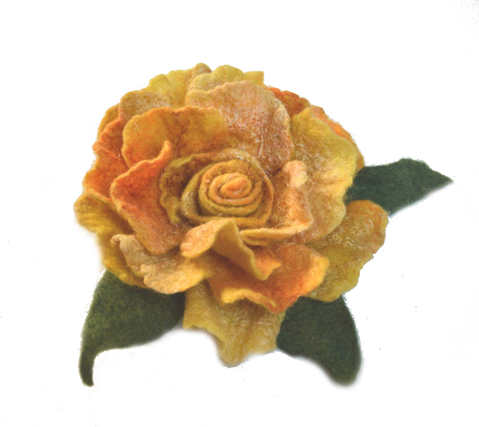 Yellow felted flower brooch pin, felted wool rose flower