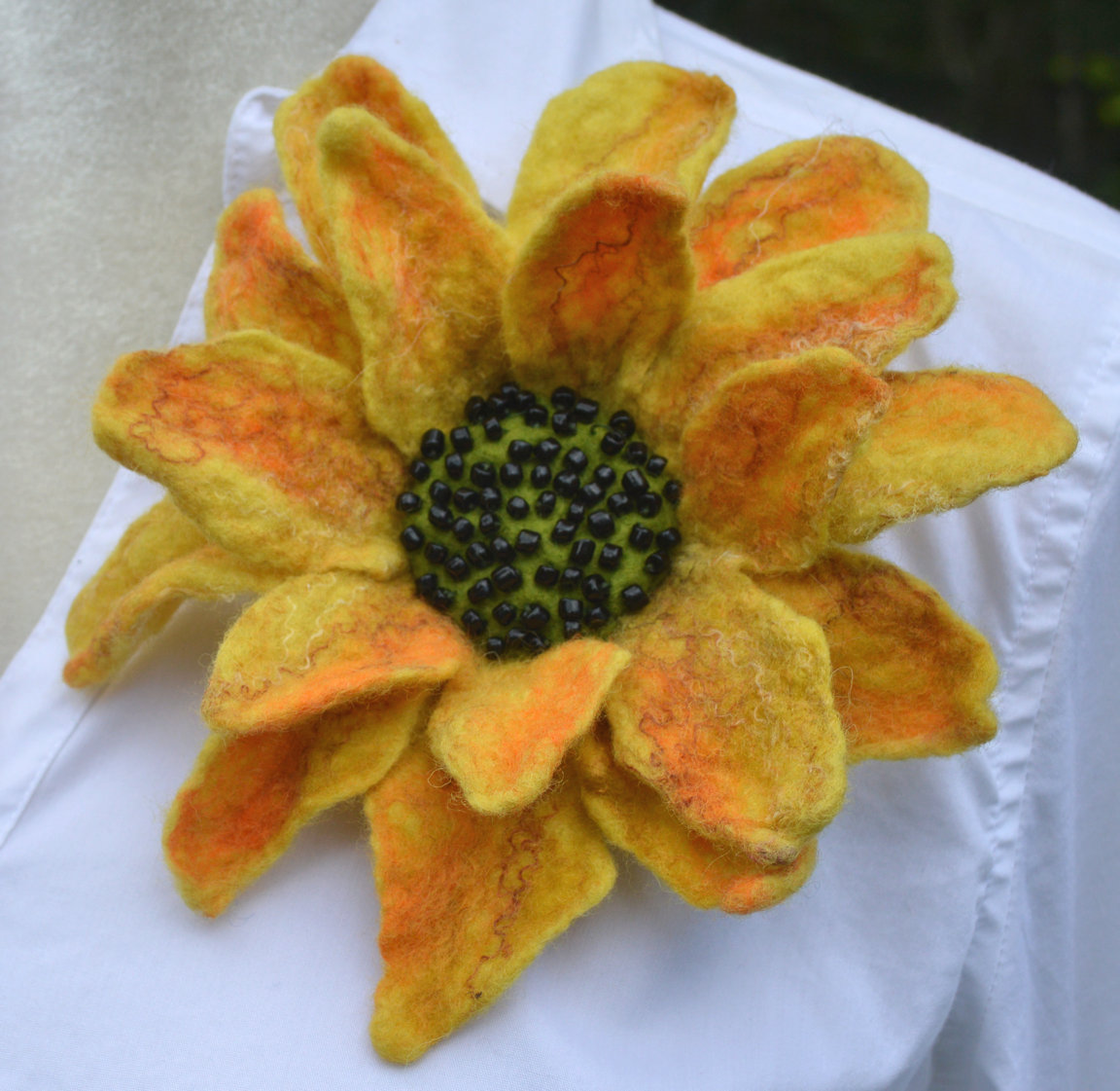 Sunflower felted flower brooch pin, felted wool flower