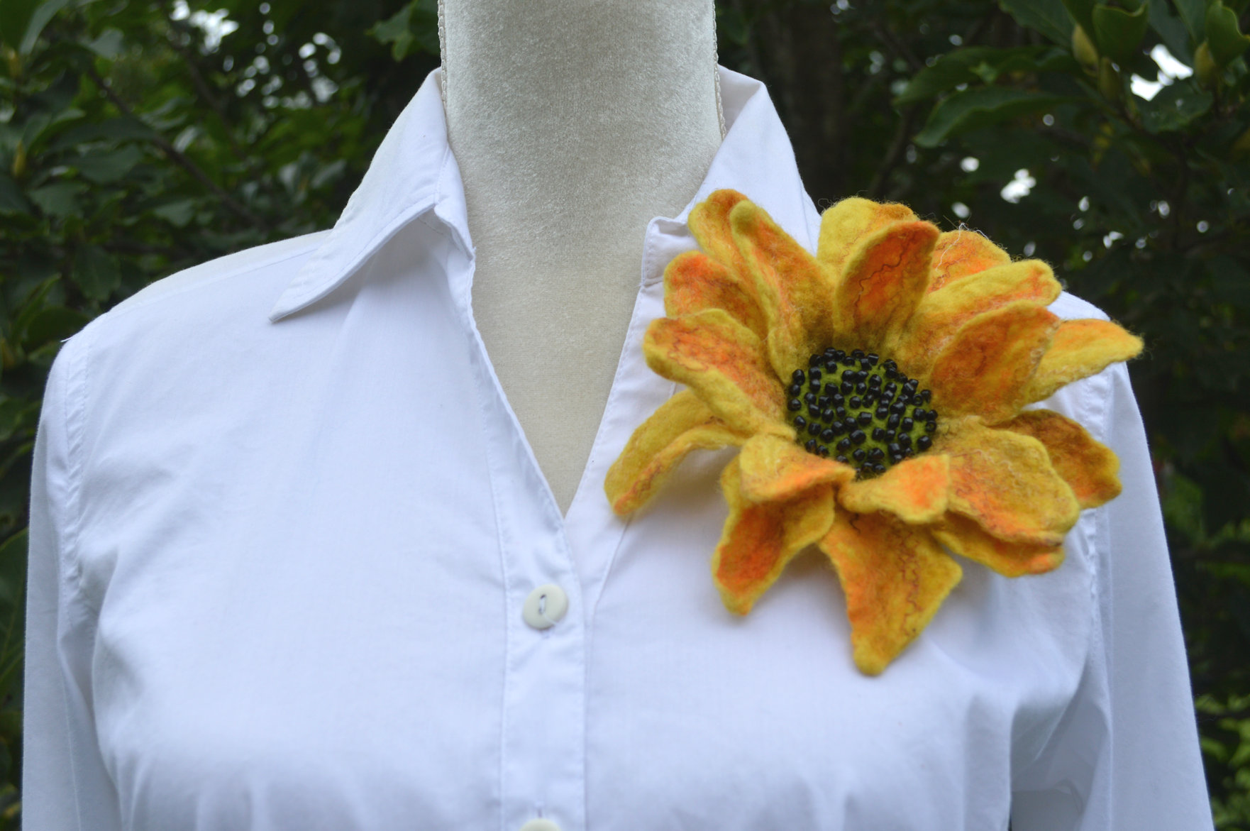 Sunflower felted flower brooch pin, felted wool flower
