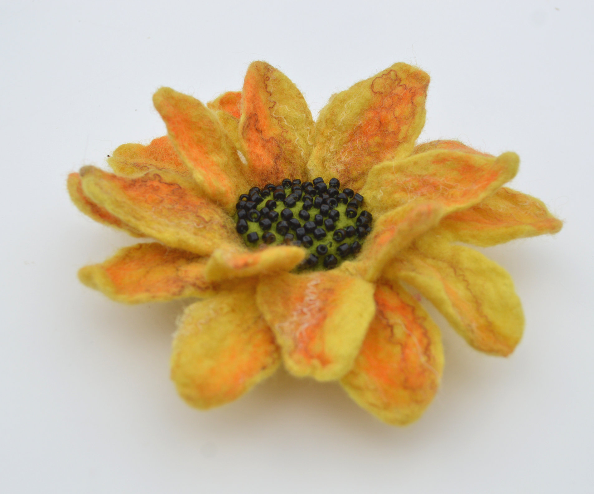Sunflower felted flower brooch pin, felted wool flower