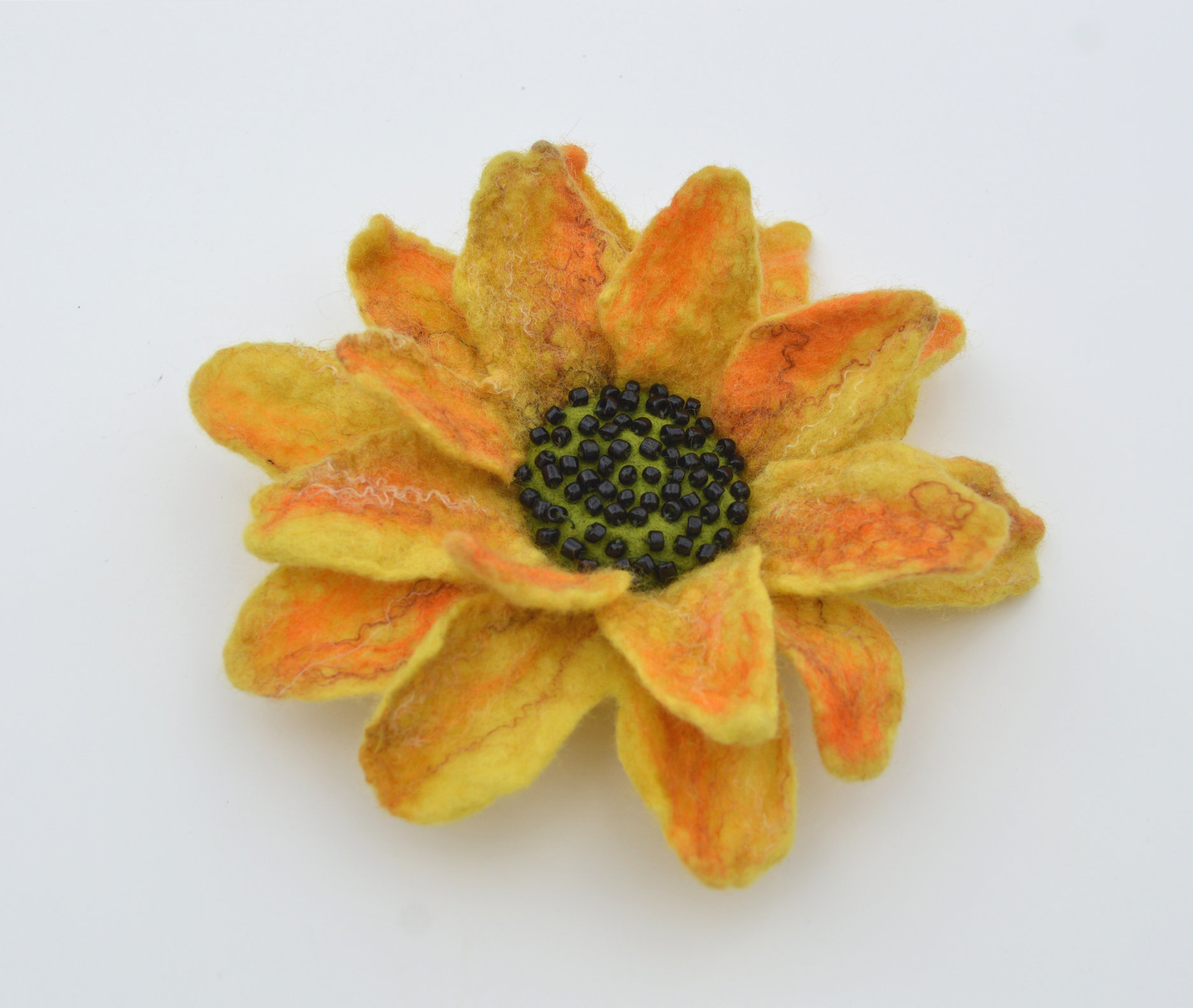 Sunflower felted flower brooch pin, felted wool flower