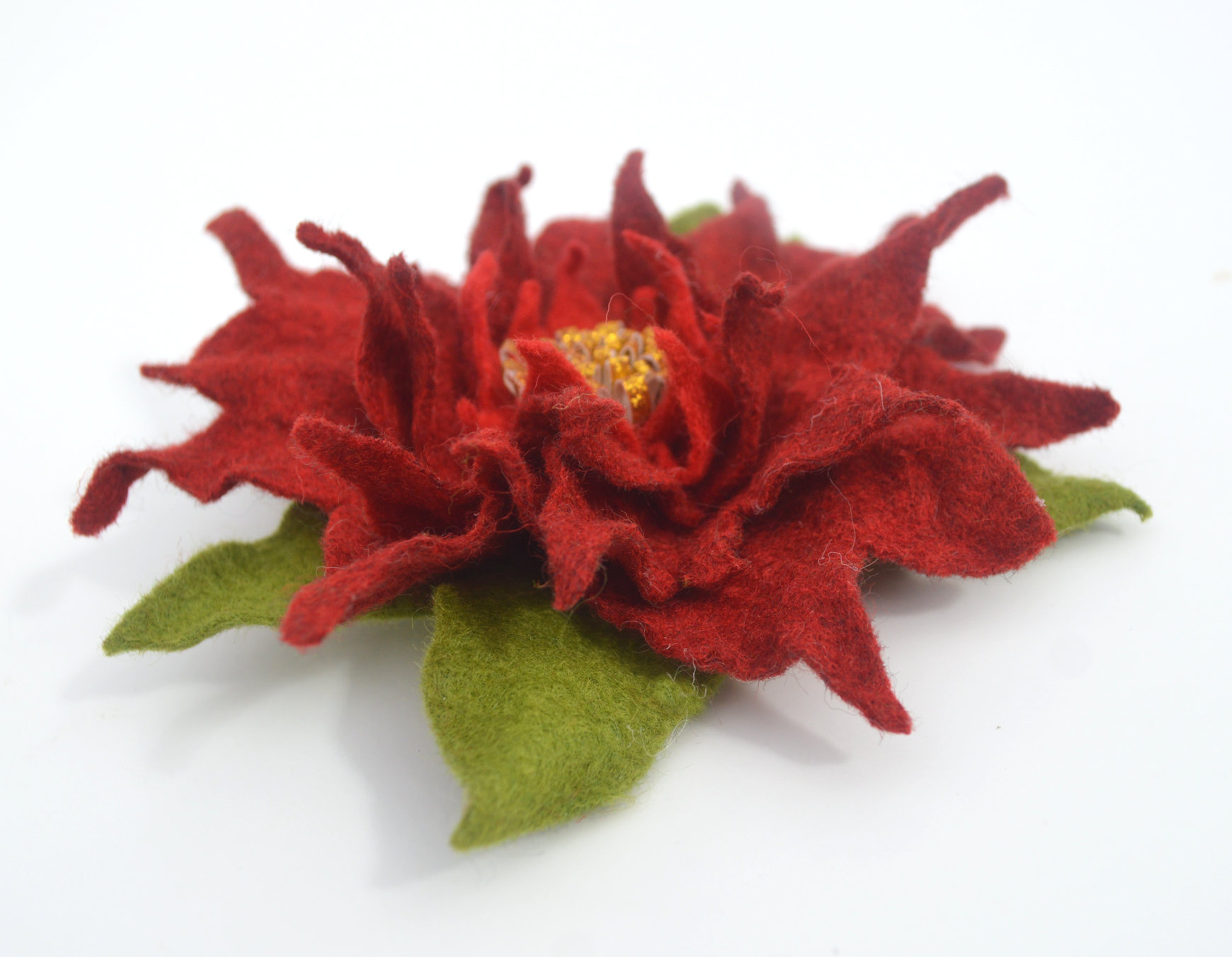 Red felt flower brooch poinsettia wool red flower pin brooch