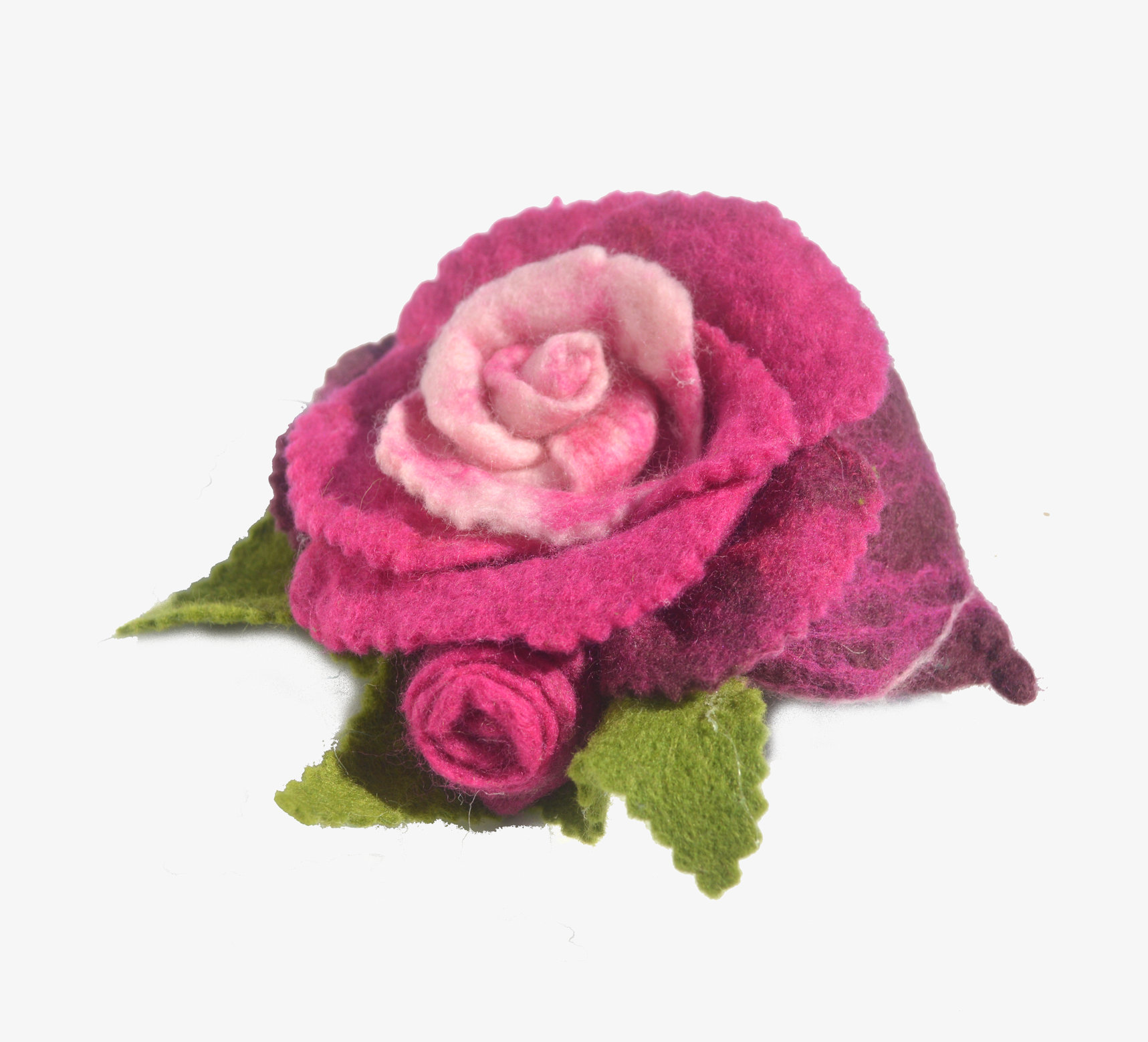Red, pink felted rose flower brooch, pin.