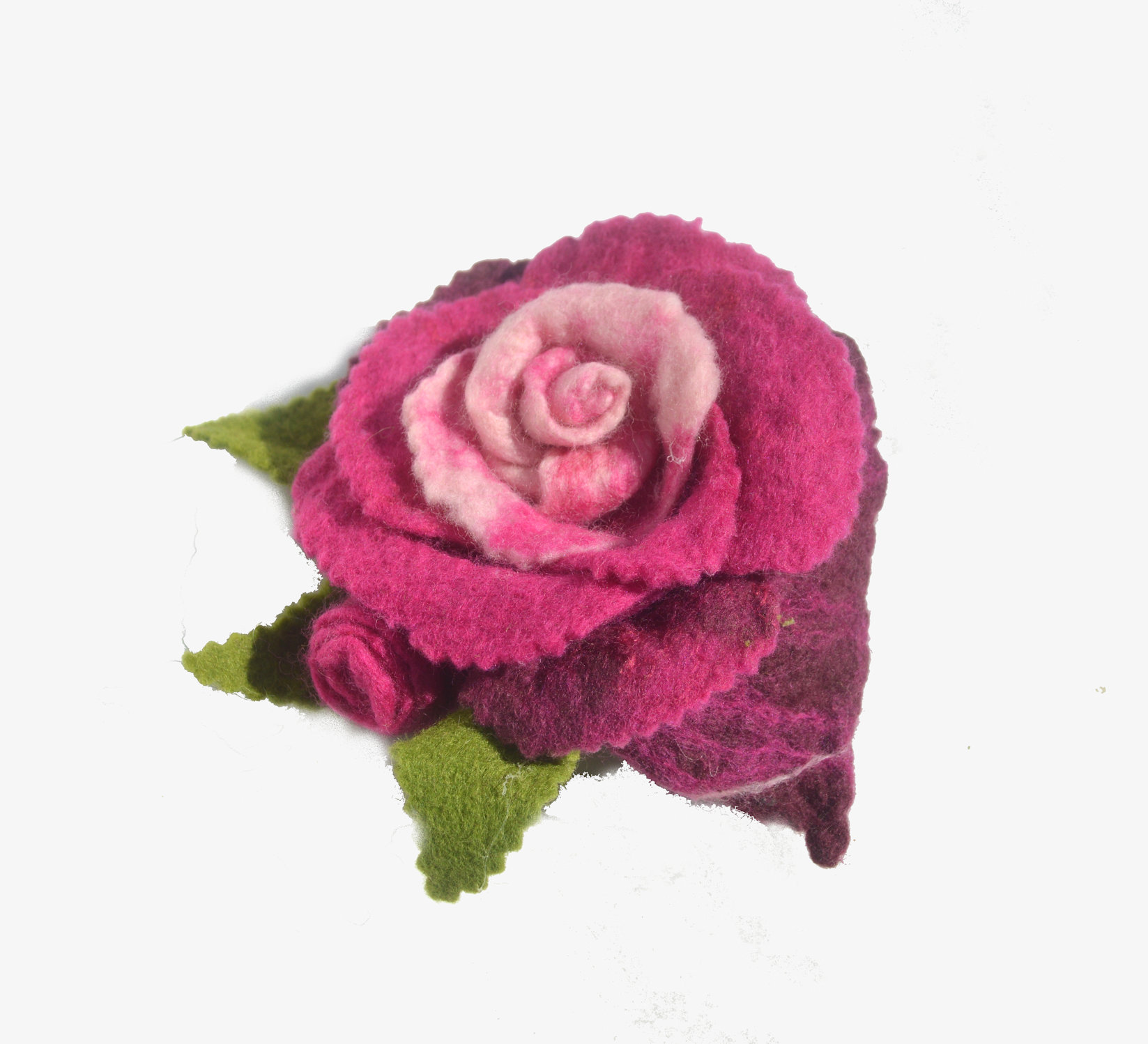 Red, pink felted rose flower brooch, pin.