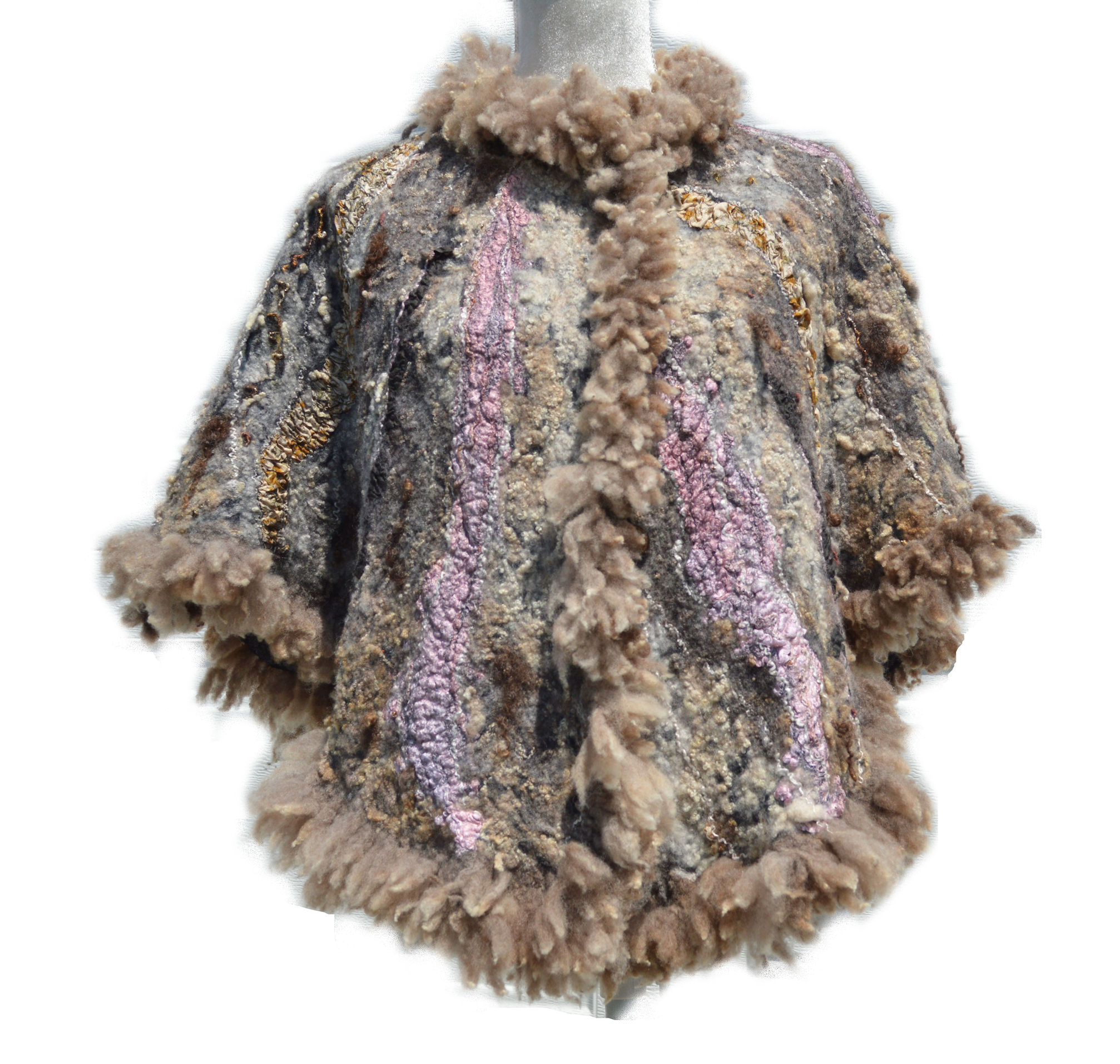Felted Poncho with eco fur OOAK