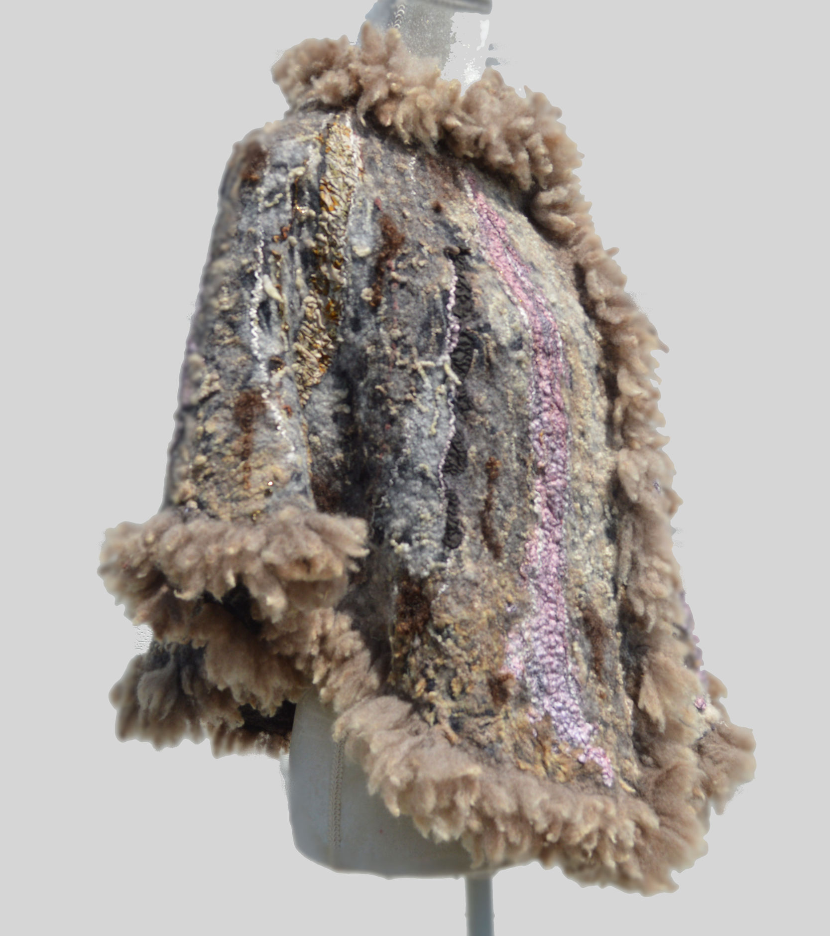 Felted Poncho with eco fur OOAK