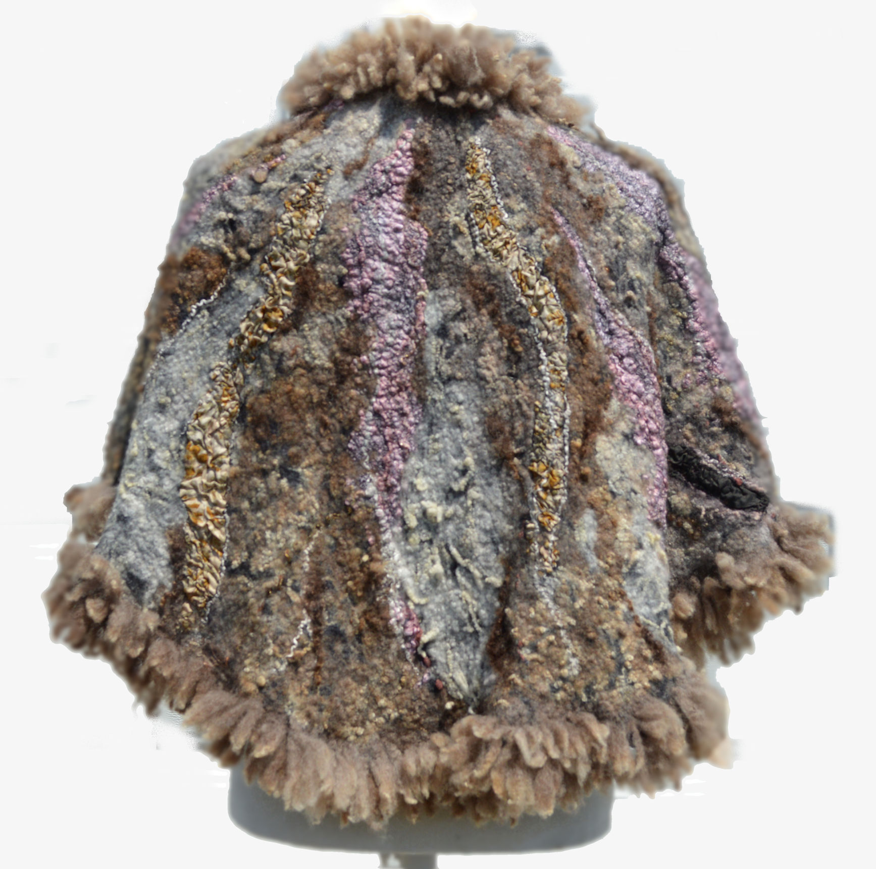 Felted Poncho with eco fur OOAK