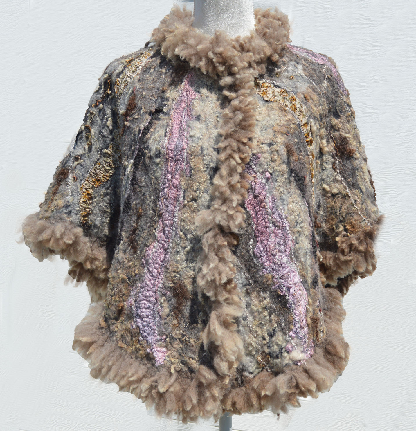 Felted Poncho with eco fur OOAK