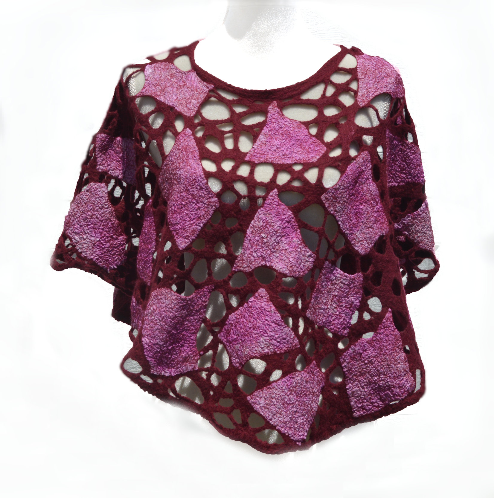Red Felted Summer Poncho OOAK