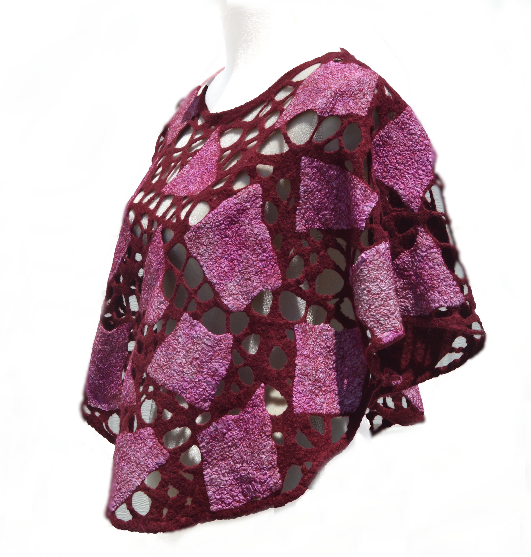 Red Felted Summer Poncho OOAK