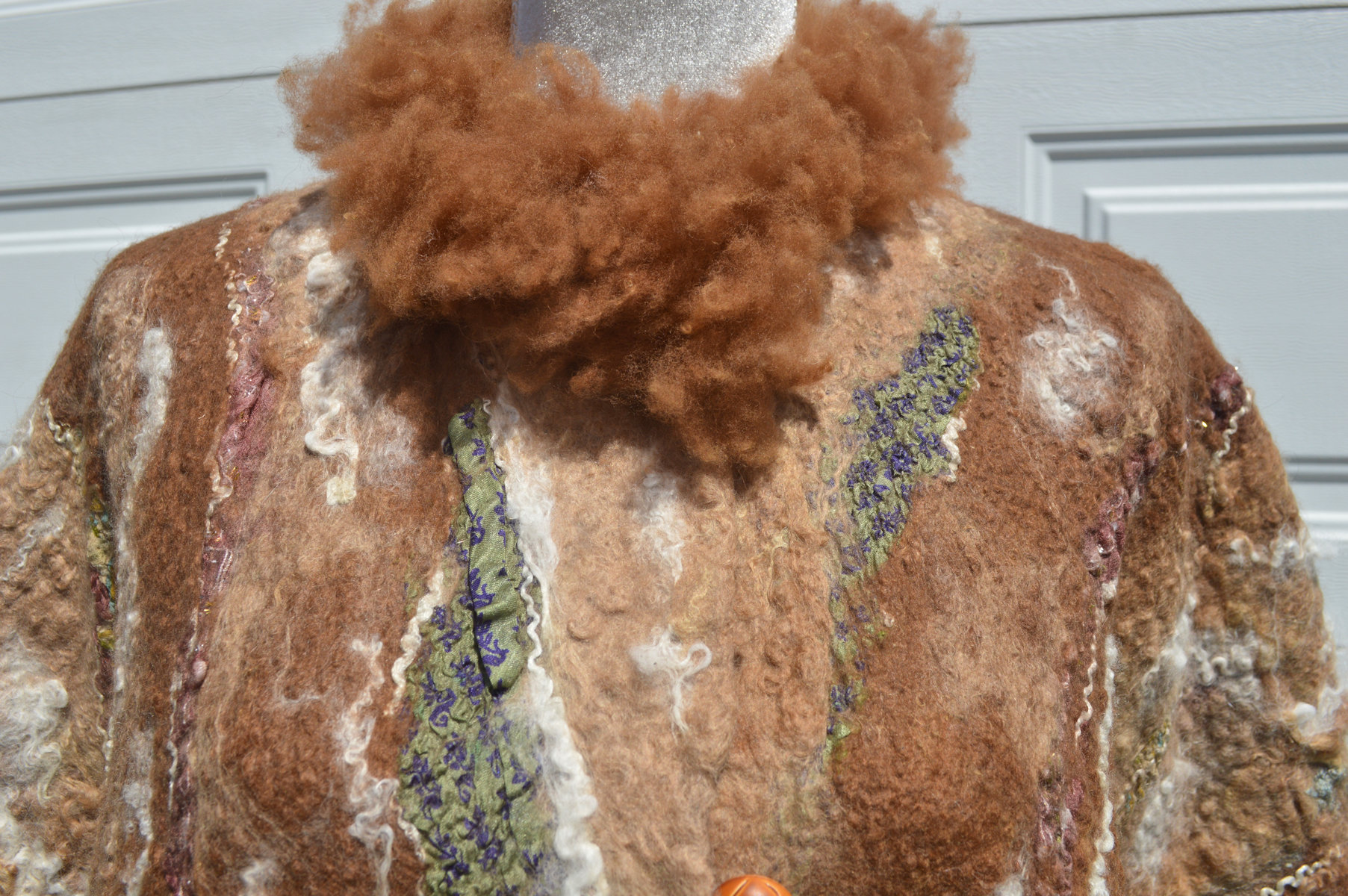 Wool Felted Poncho with Eco Fur OOAK 