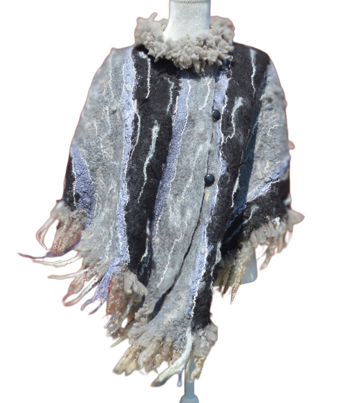 Felted Wool Poncho with Eco Fur  OOAK