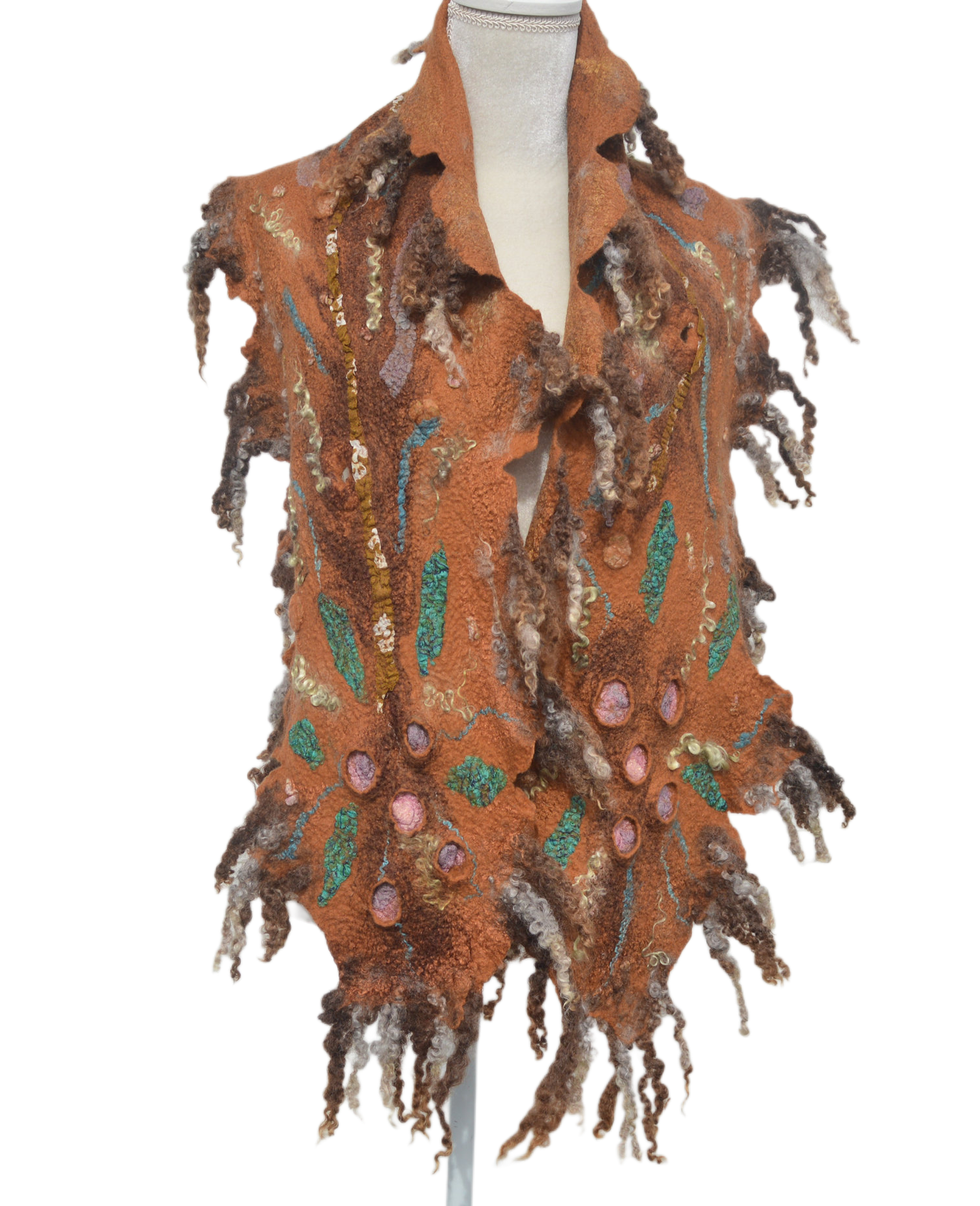 Felted Scarf Collar Neck Warmer Wool Felt Art Scarf with Locks OOAK