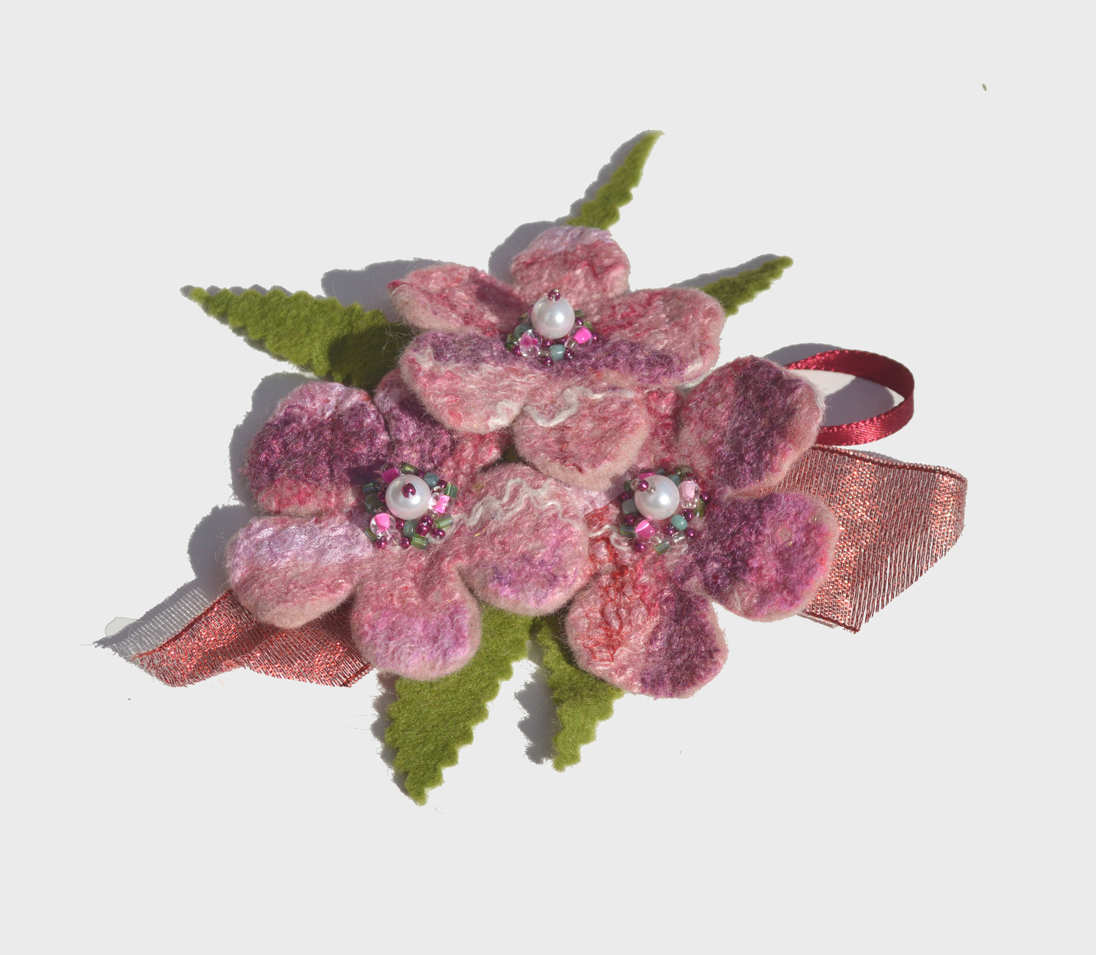 Felted pink flower brooch pin wool flower pin
