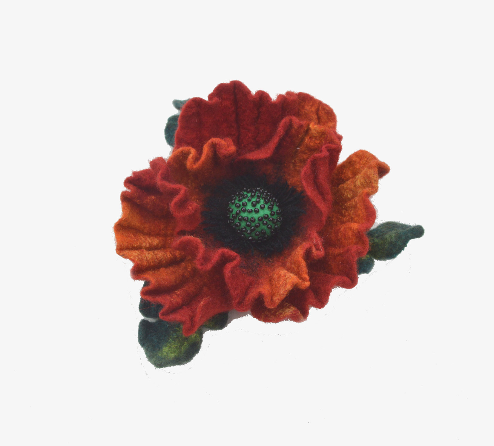 Red poppy felted flower brooch pin, wool red flower