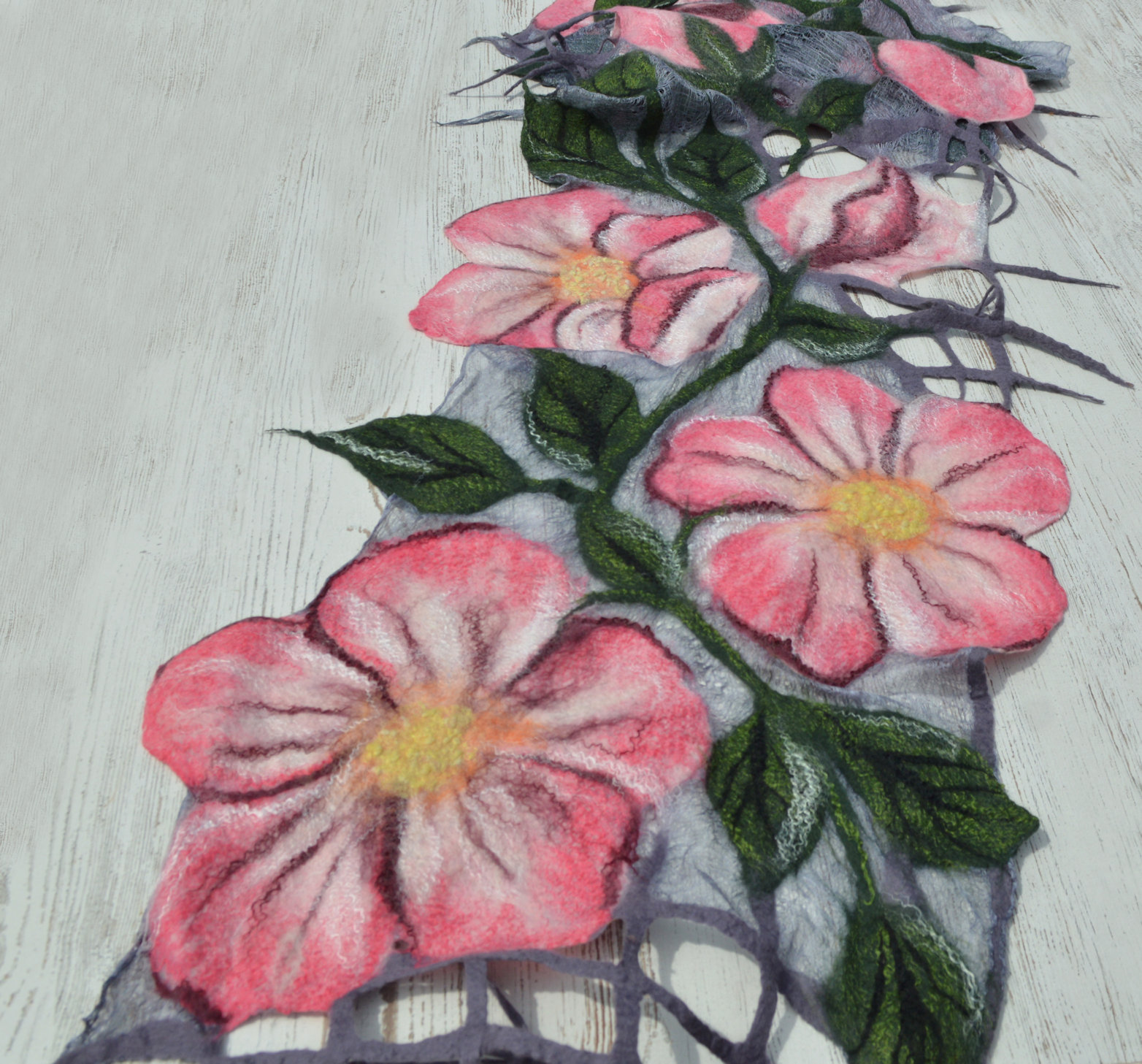 Nuno felted wrap, scarf with flowers, OOAK