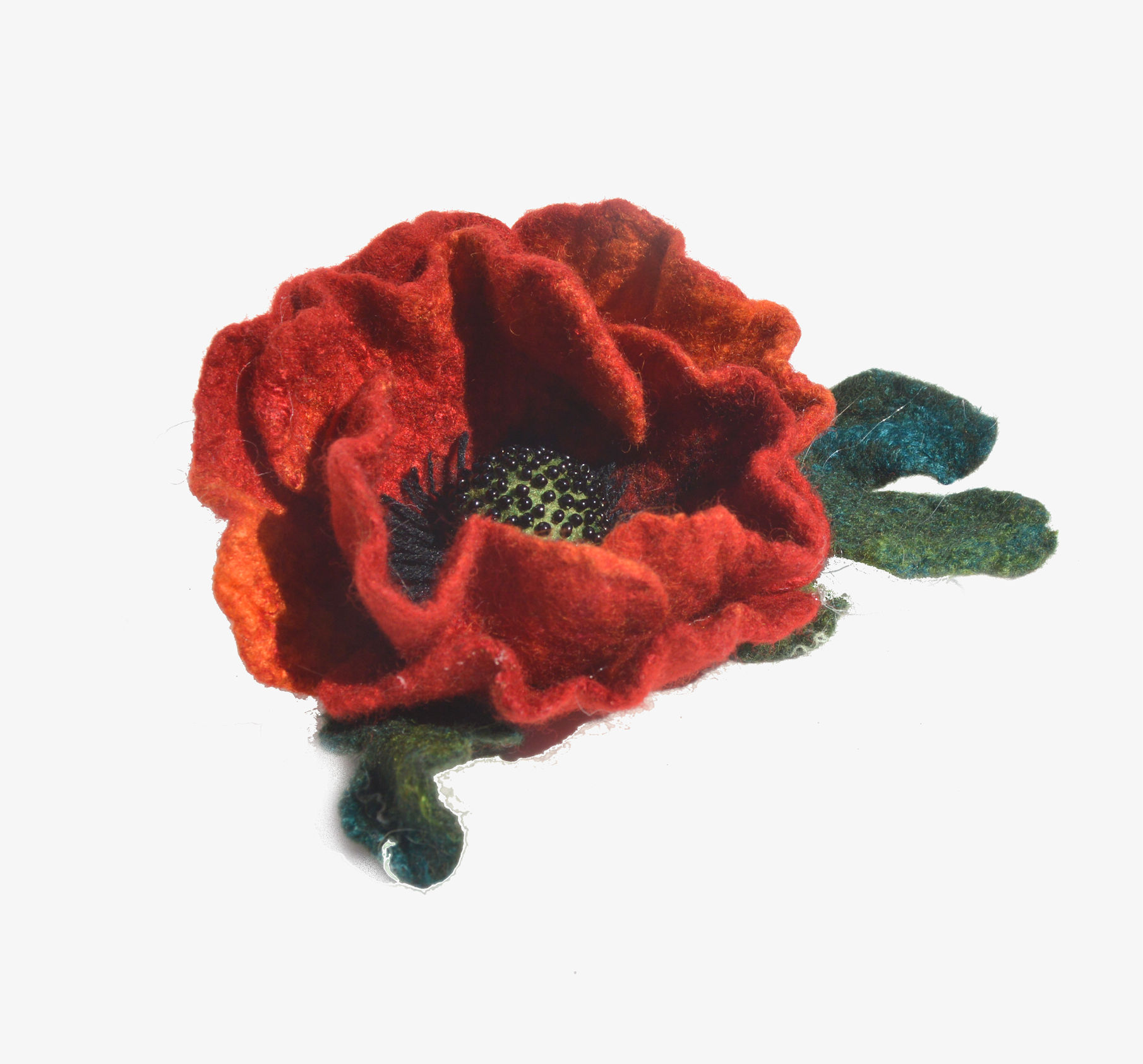 Red poppy felted flower brooch pin, wool red flower