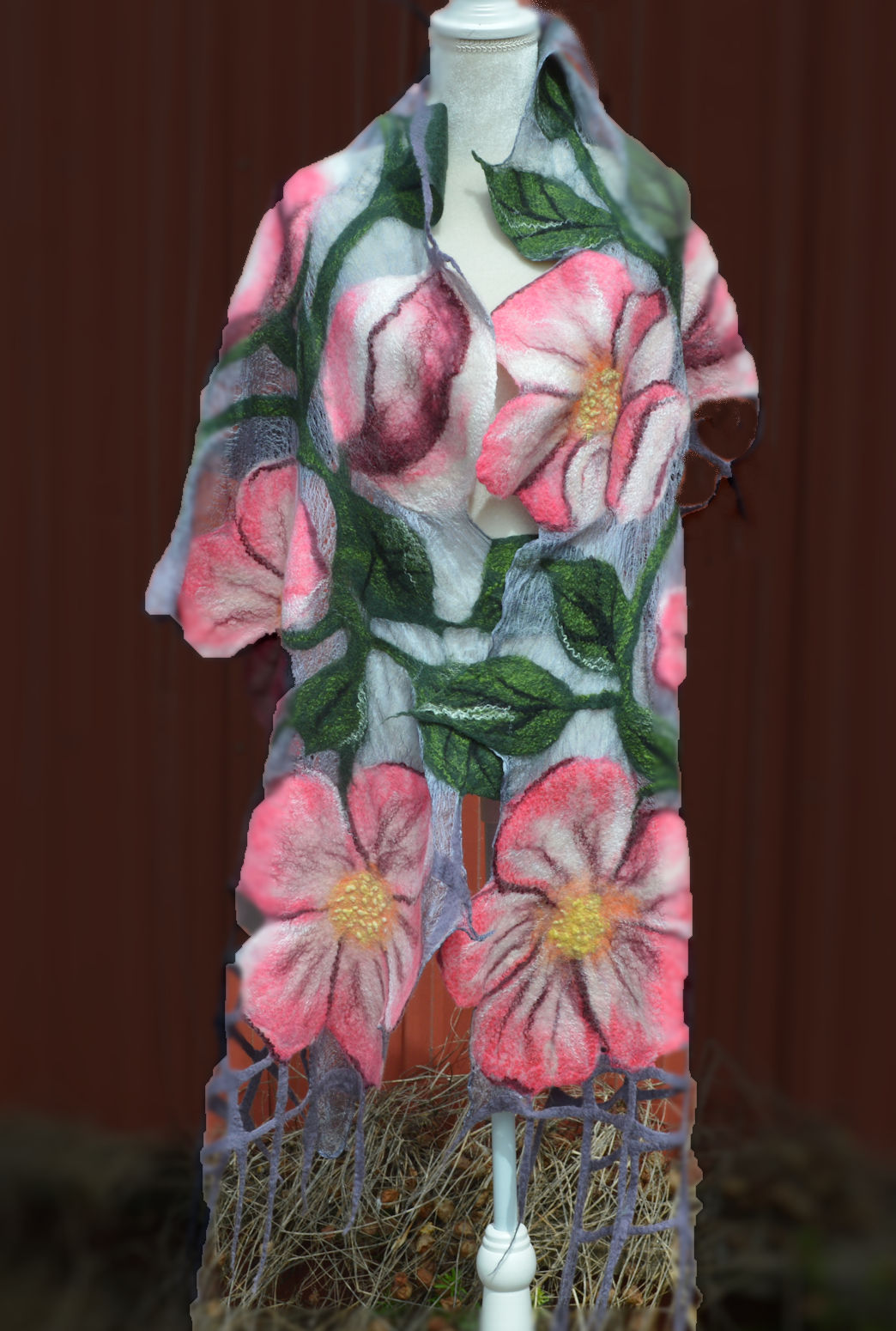 Nuno felted wrap, scarf with flowers, OOAK