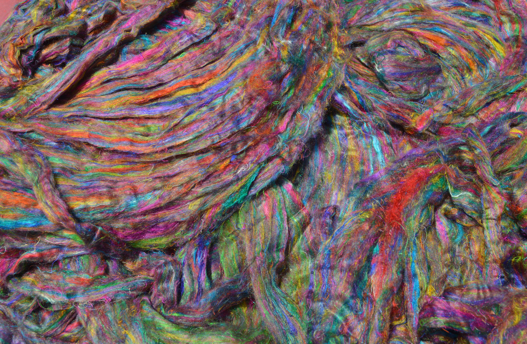 Recycled sari silk sliver roving 1oz, 2oz multicolored fiber for spinning felting