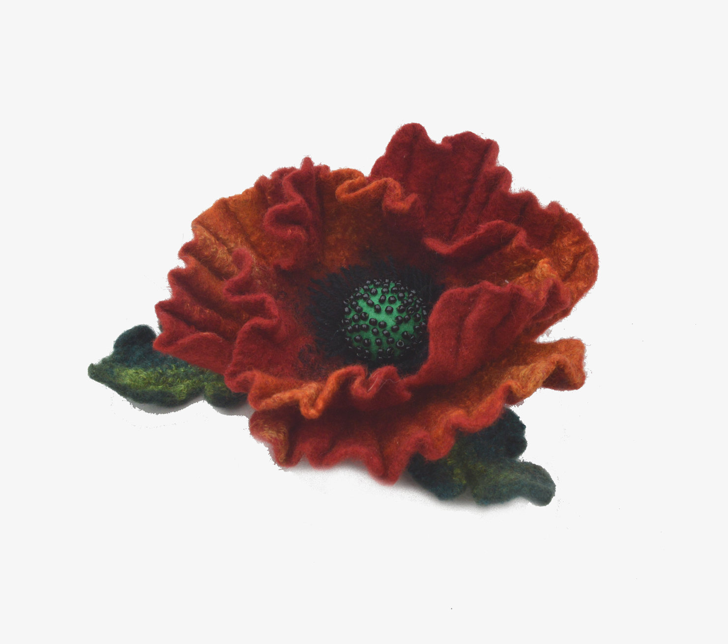 Red poppy felted flower brooch pin, wool red flower