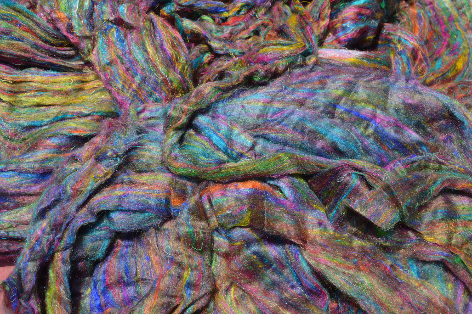 Recycled sari silk sliver roving 1oz, 2oz multicolored fiber for spinning felting