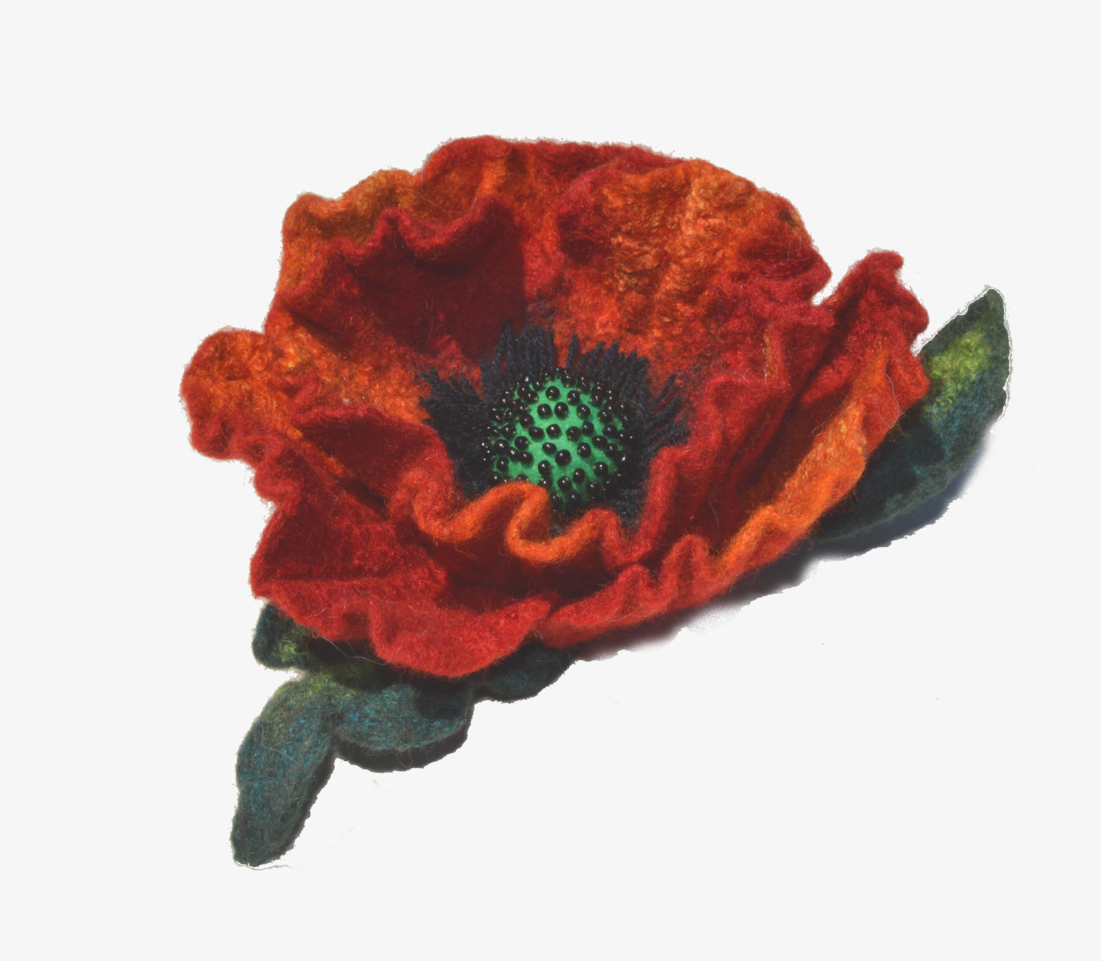 Red poppy felted flower brooch pin, wool red flower