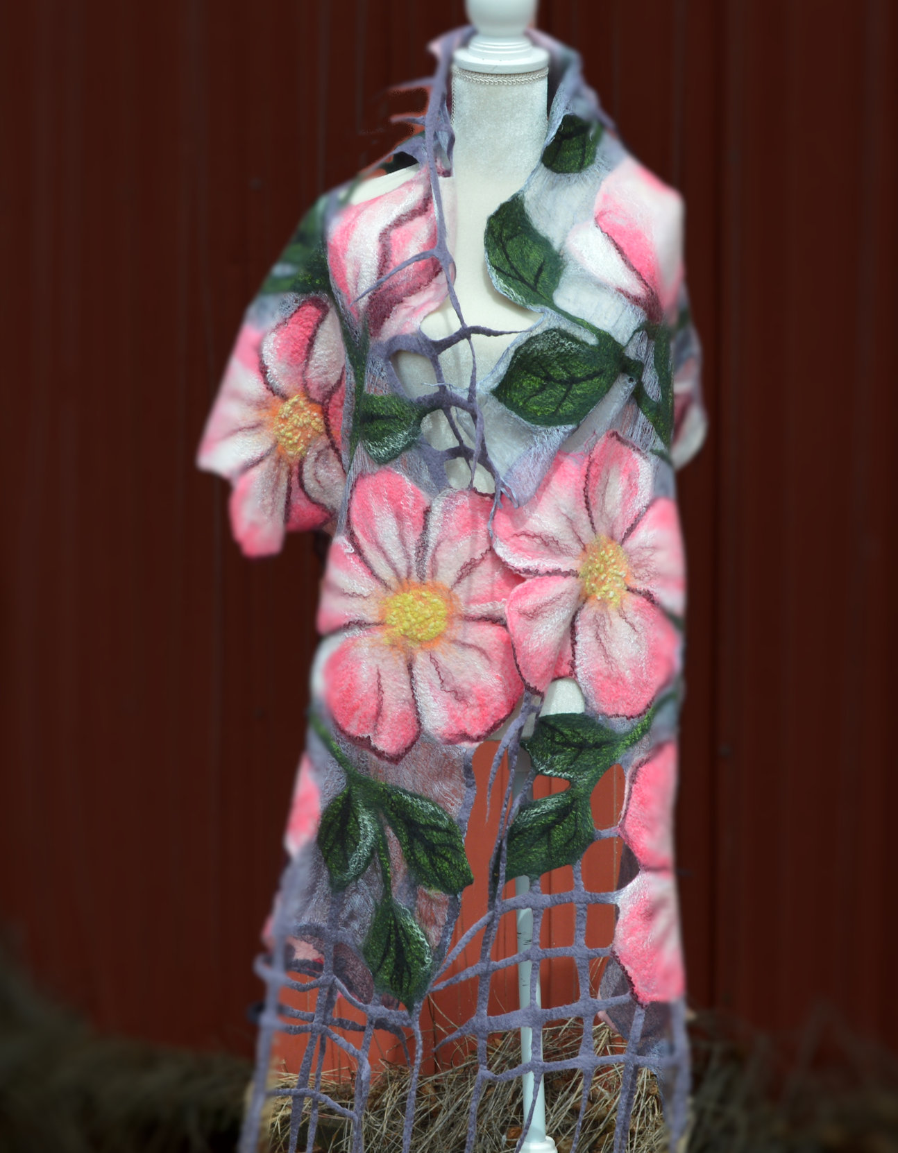 Nuno felted wrap, scarf with flowers, OOAK