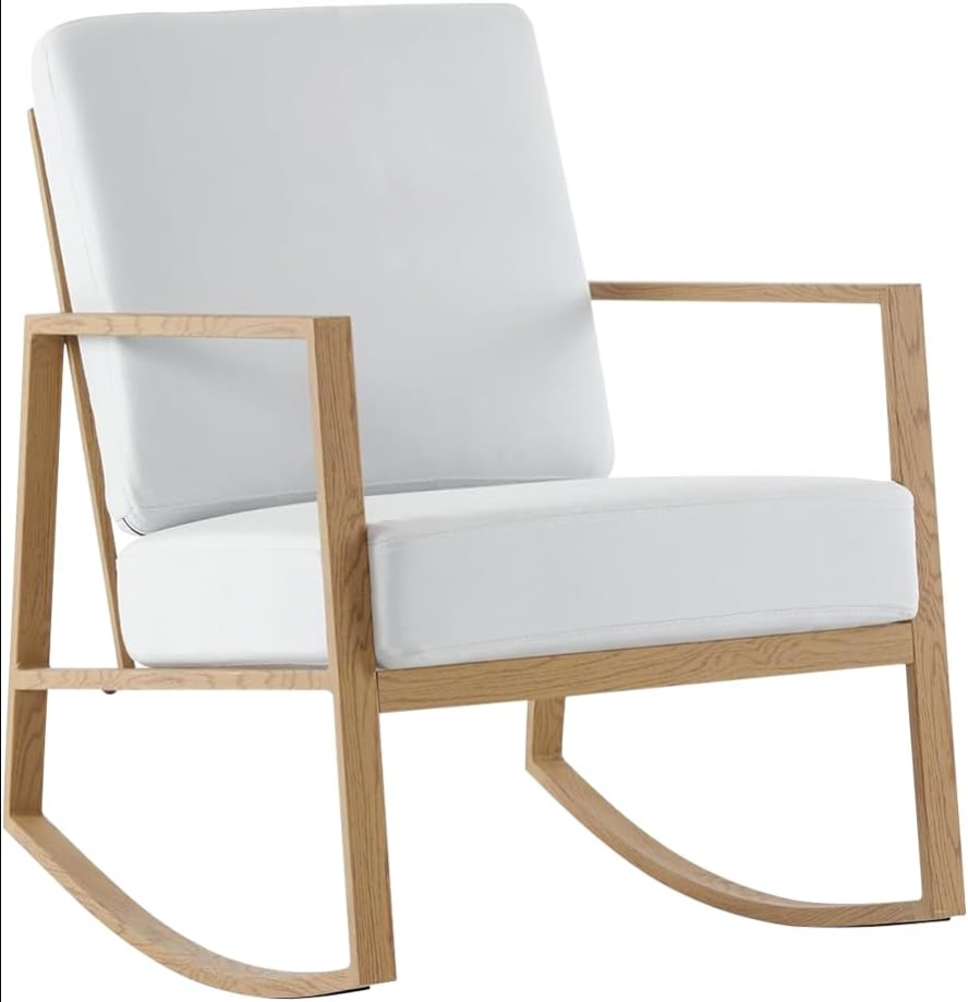 Rocking Chair - Nursery Glider Rocker Indoor Comfy Accent Chair Non-Slip Armchair Cozy with Upholstered Seat Cushion and Metal Frame for Mom and Baby Seniors Living Room Bedroom (Beige)